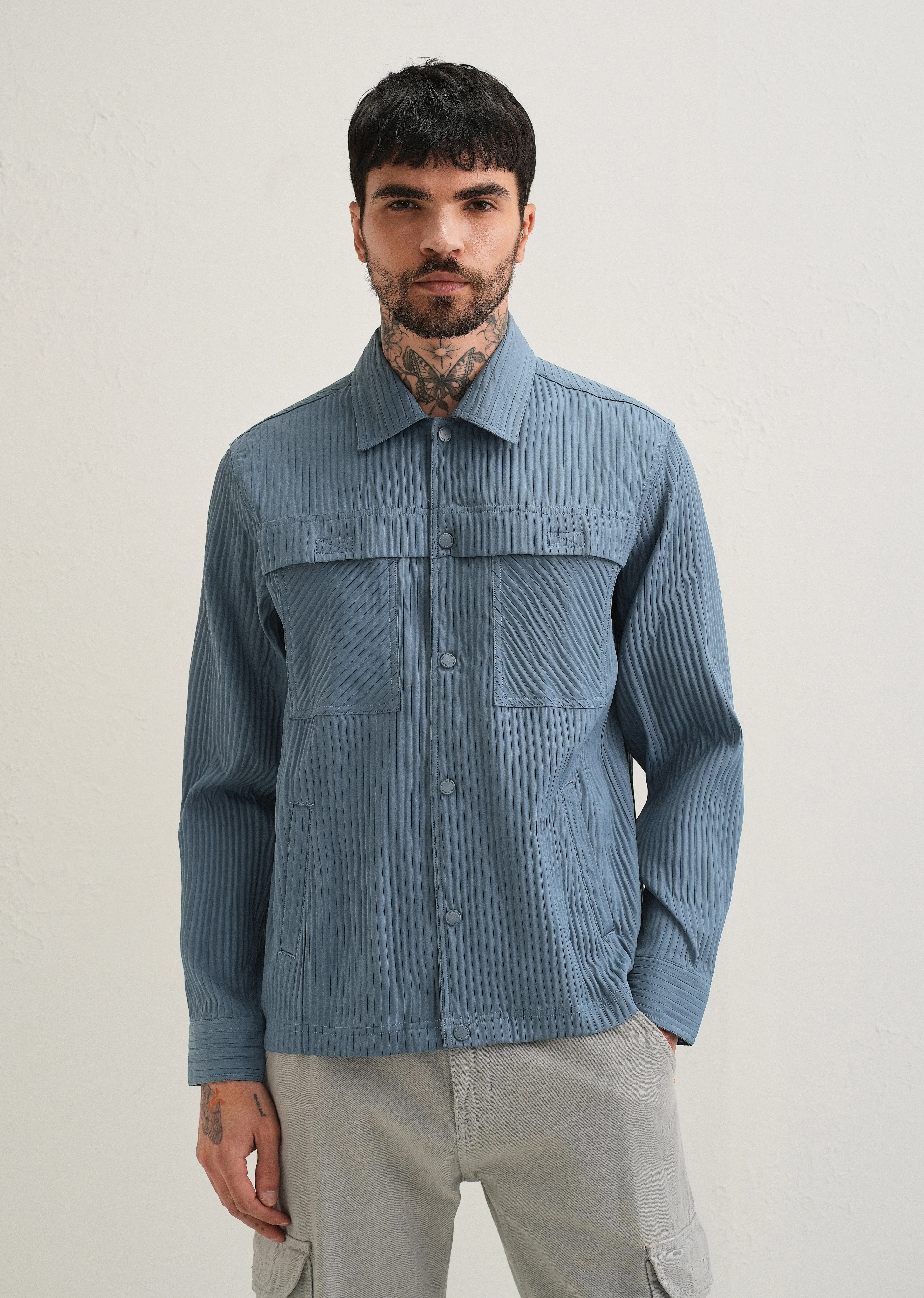 Slate Blue Textured Utility Shacket - Image 3