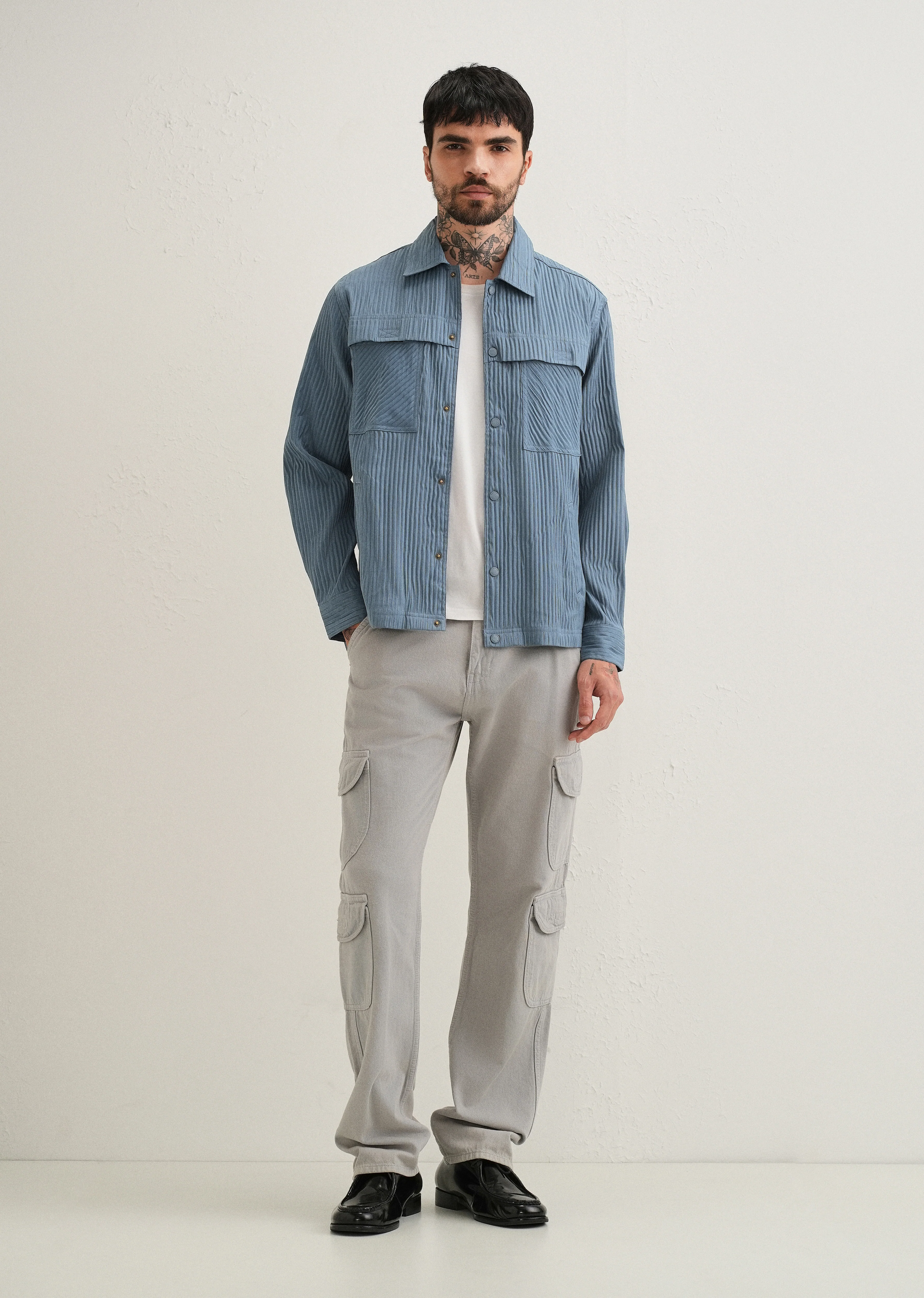 Slate Blue Textured Utility Shacket - Image 7