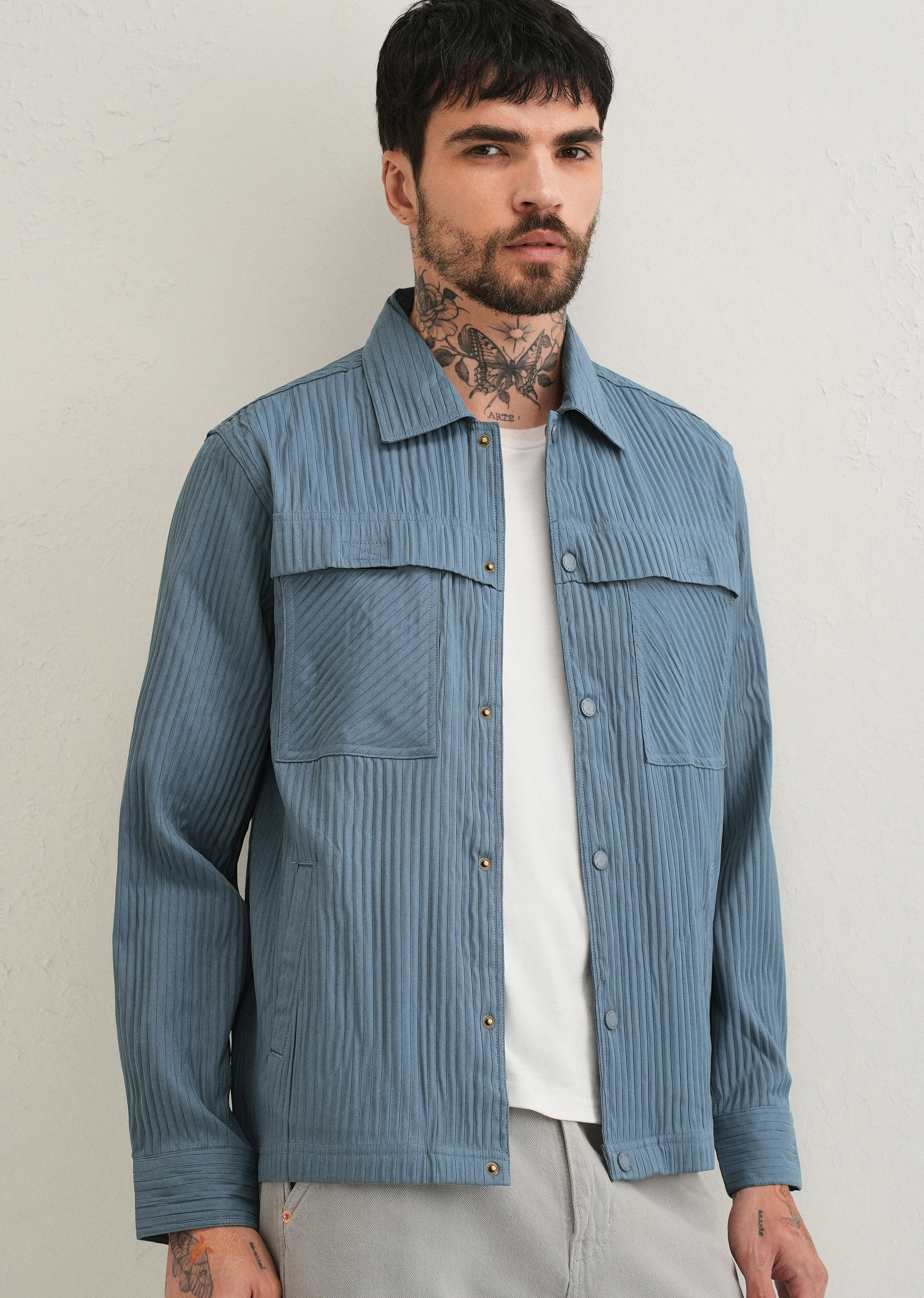 Slate Blue Textured Utility Shacket - Image 8