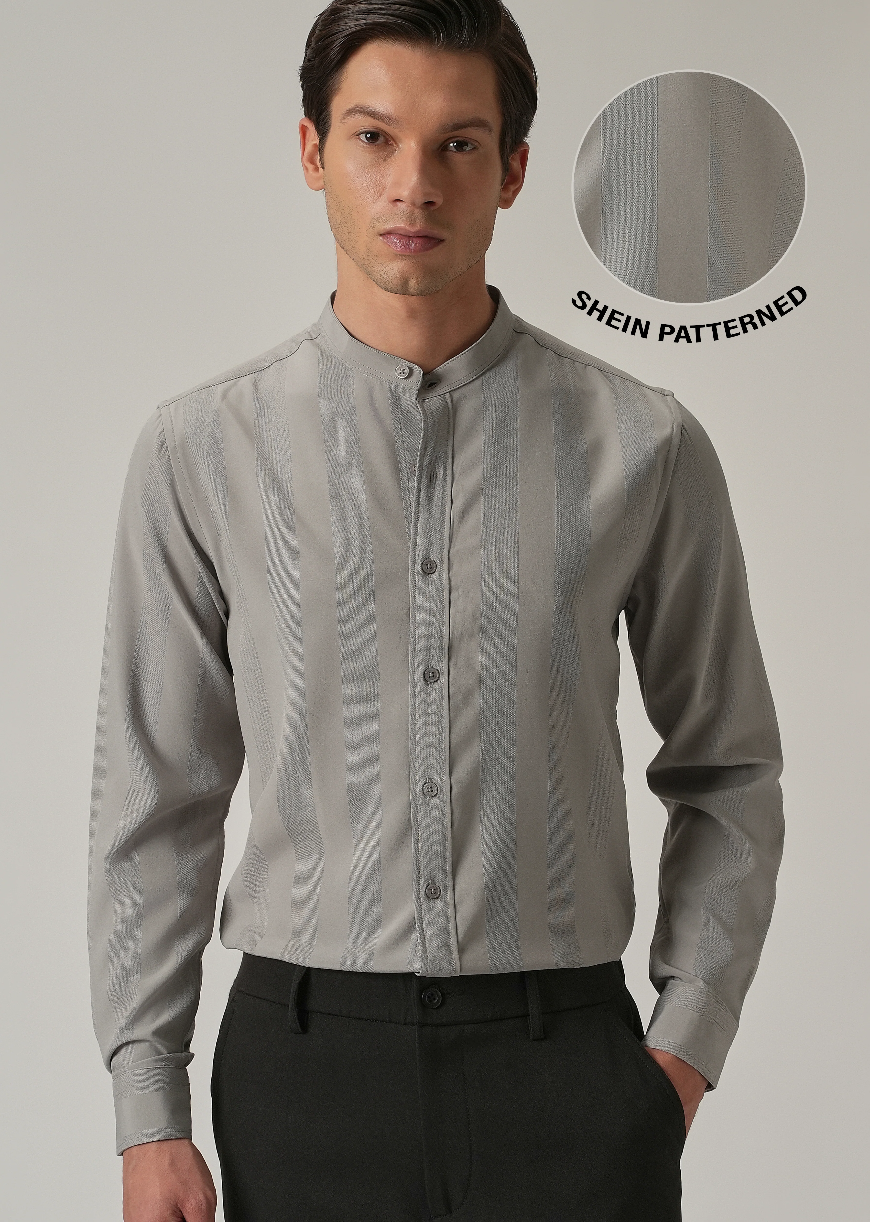 Slate Grey Plain Shein Patterned Shirt - Image 7