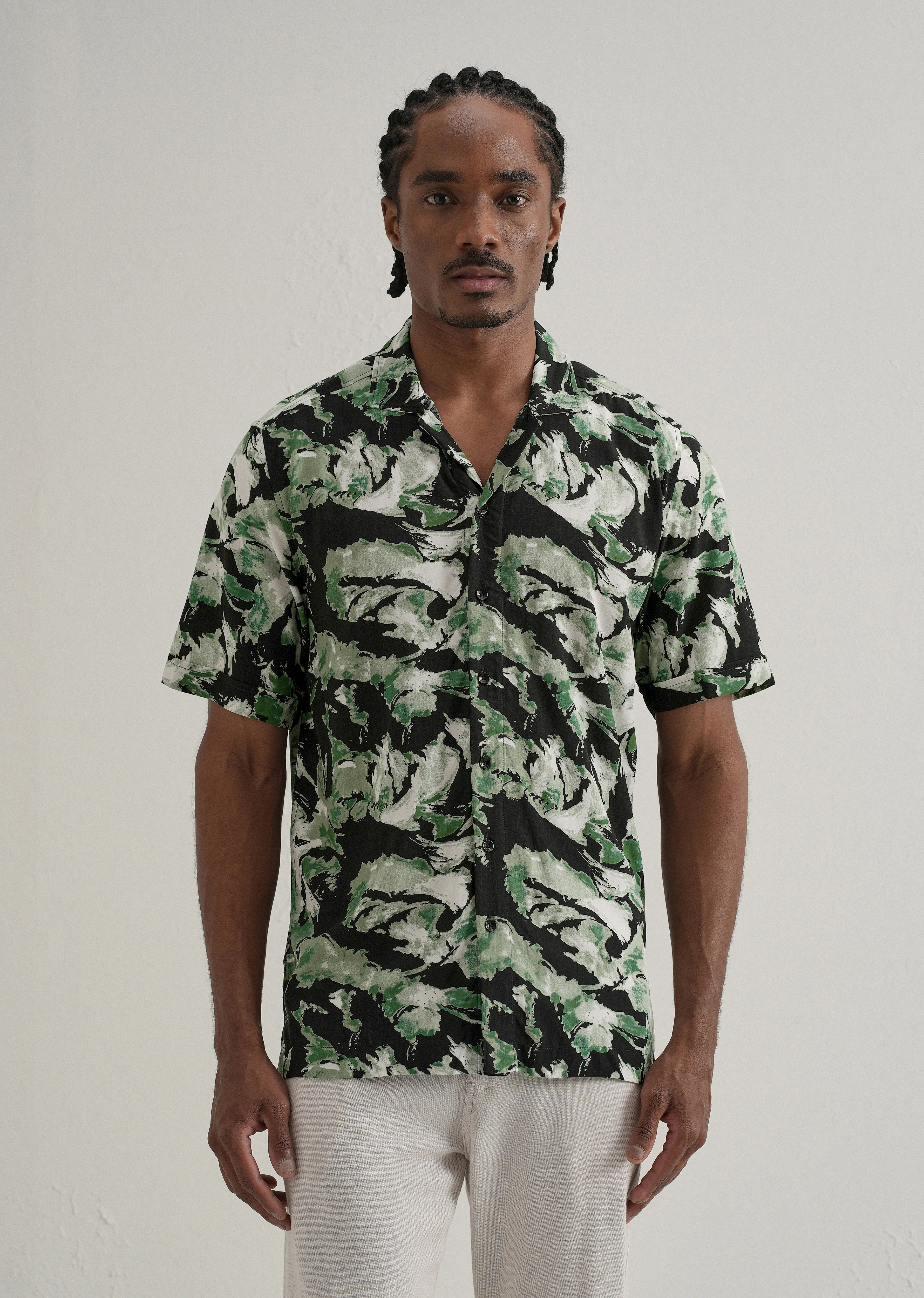 Smoke Green Print Half sleeve shirt - Image 3