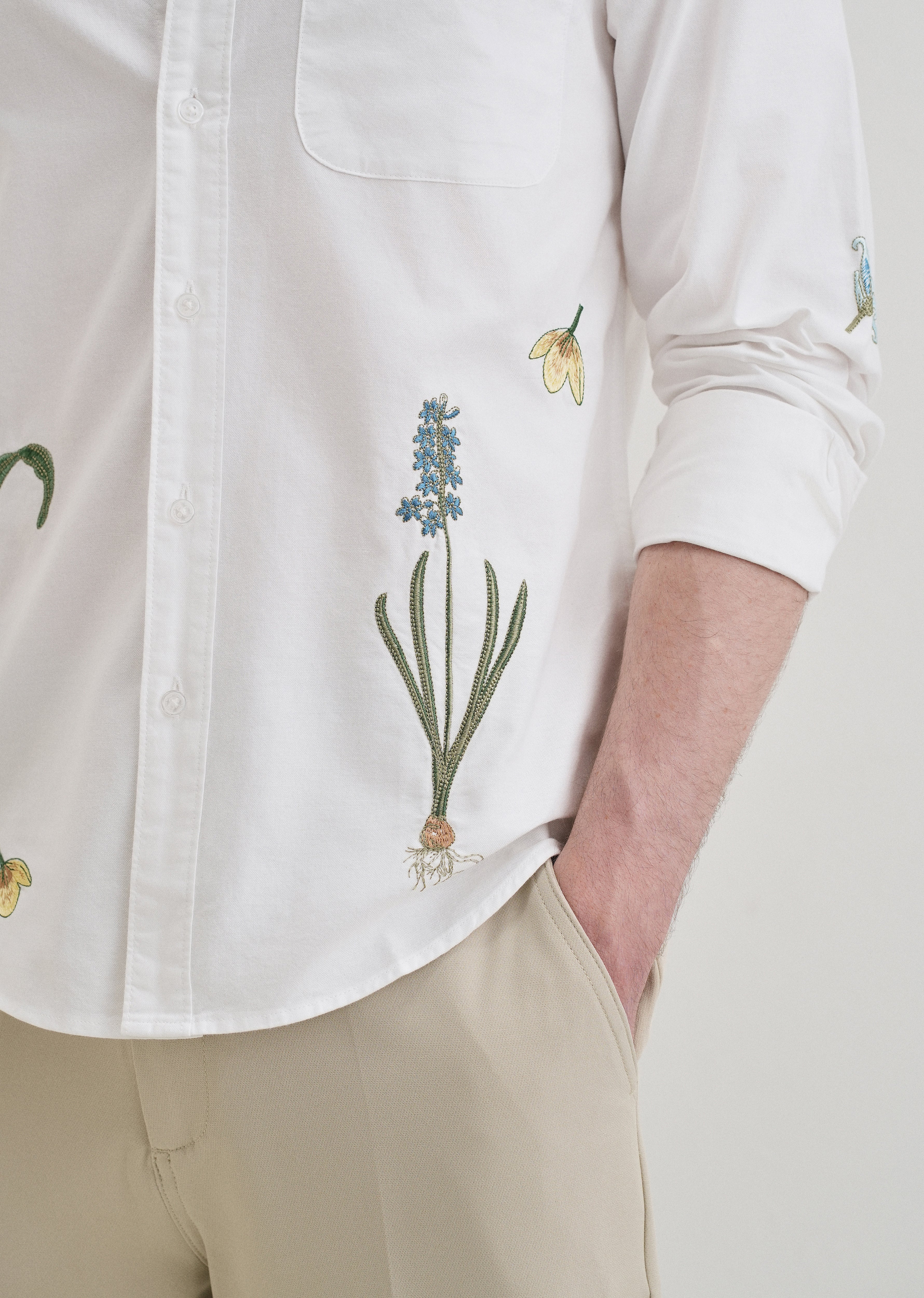 Snow White Floral Embroidery Shirt - Image 2