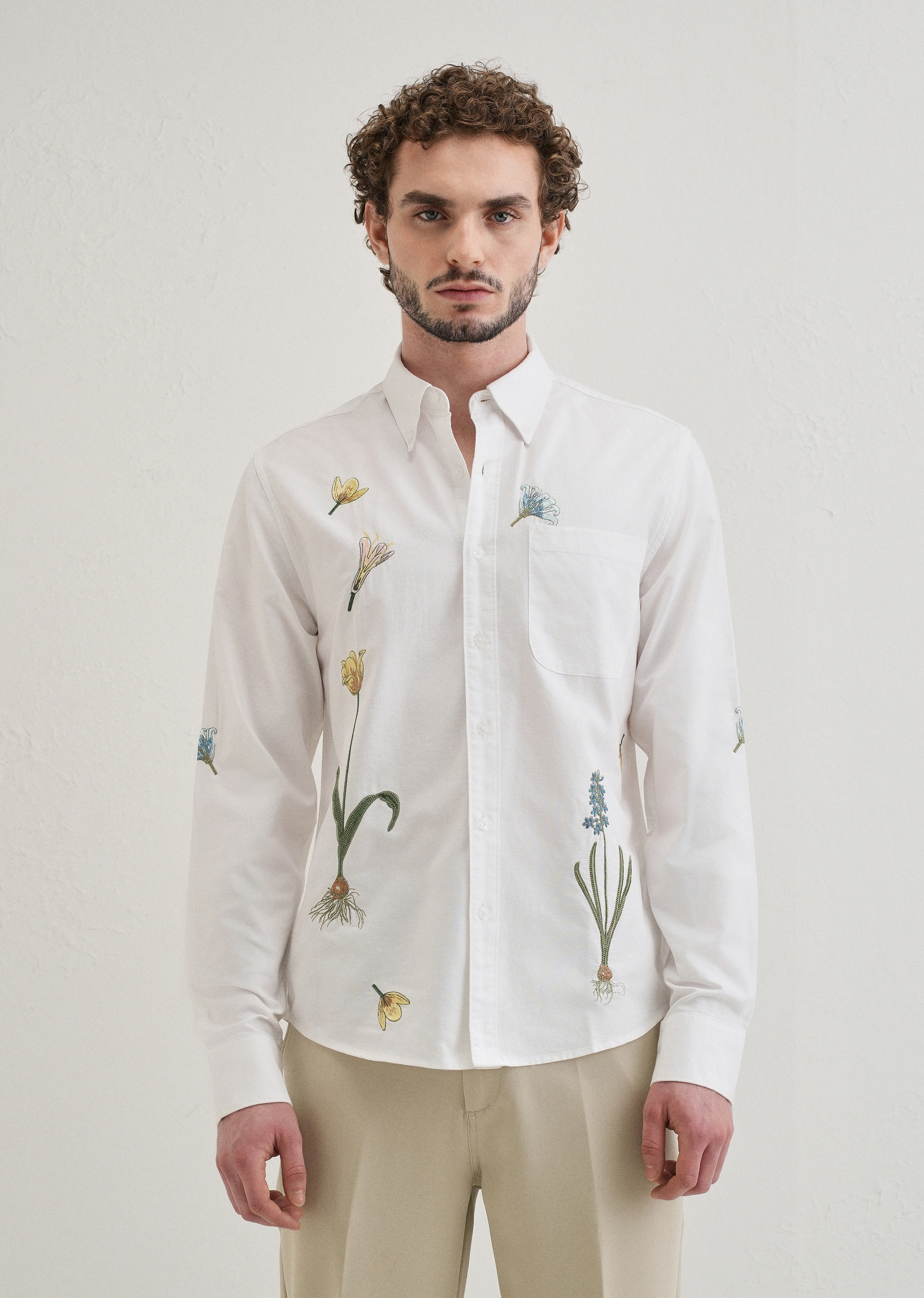 Snow White Floral Embroidery Shirt - Image 4