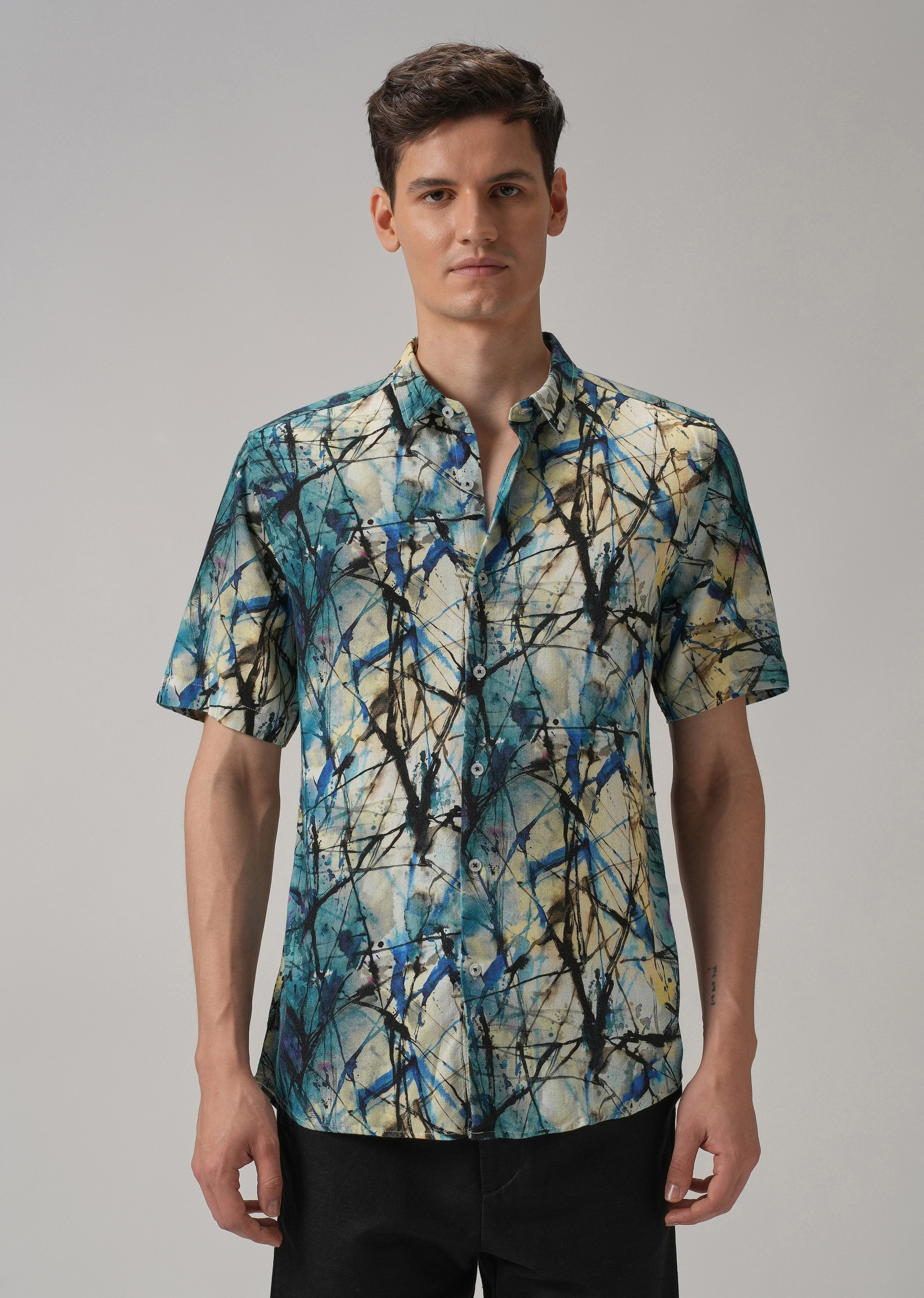 Spatter Blue Half Sleeve shirt - Image 3