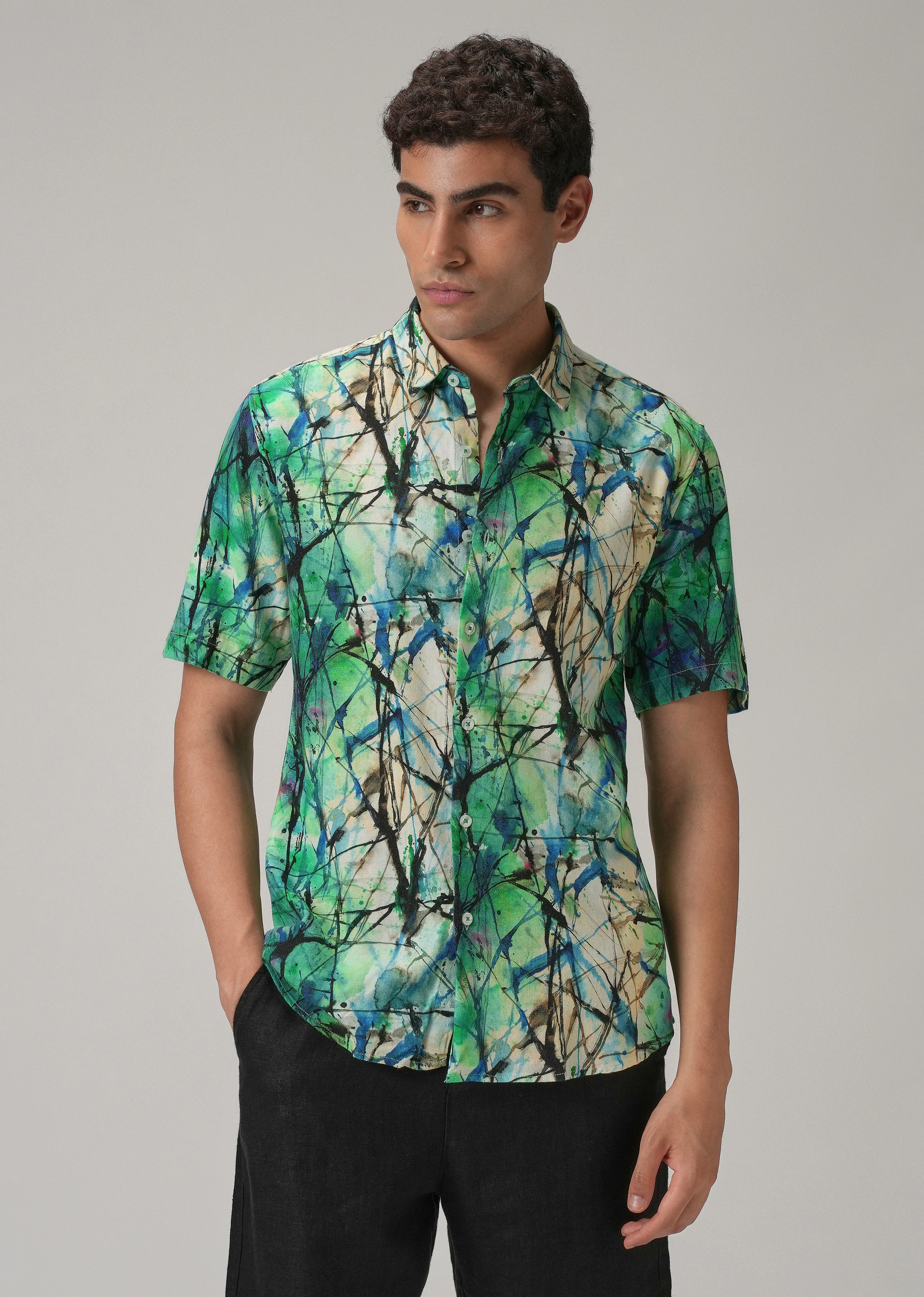 Spatter Green Half Sleeve shirt - Image 3