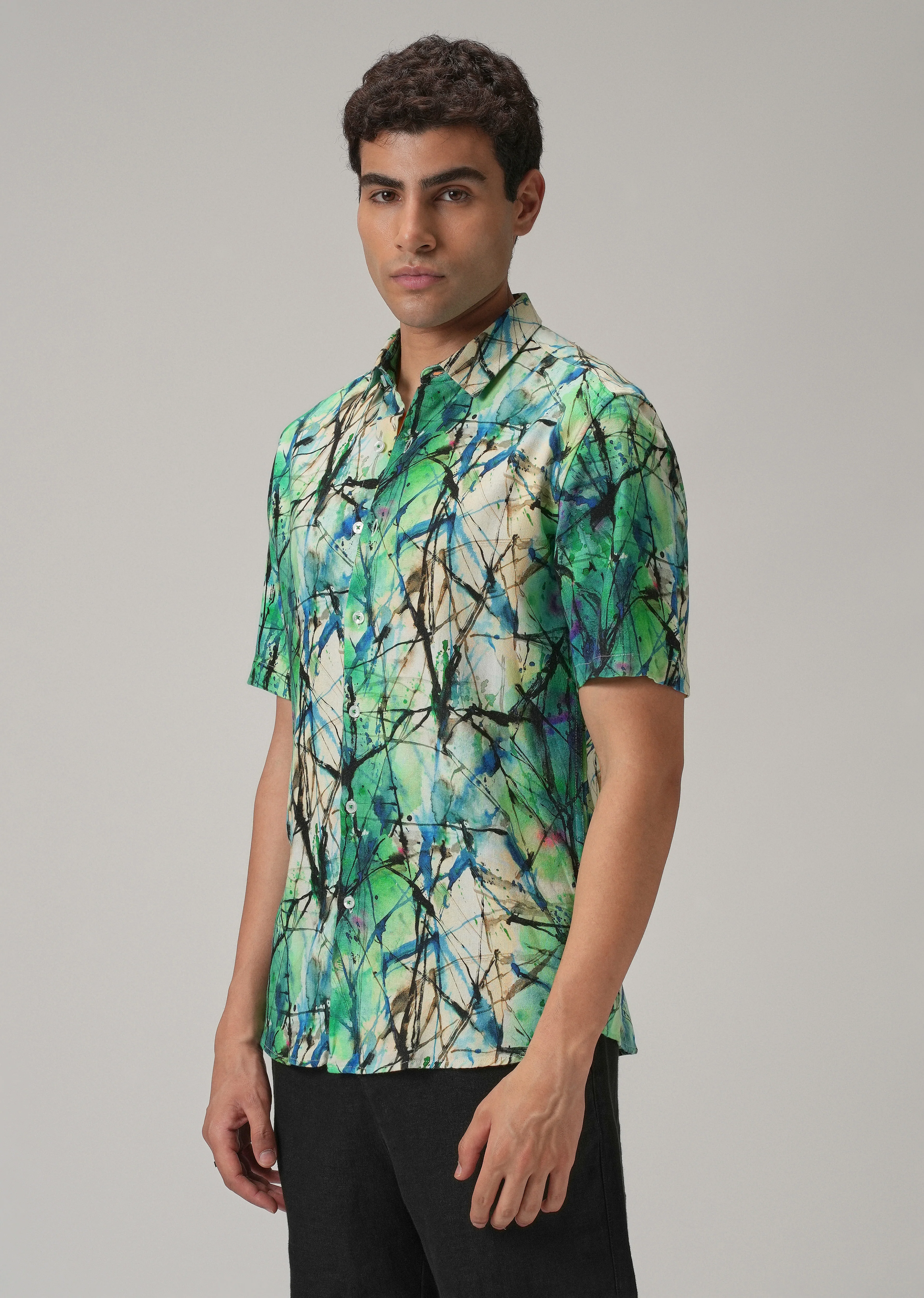 Spatter Green Half Sleeve shirt - Image 4