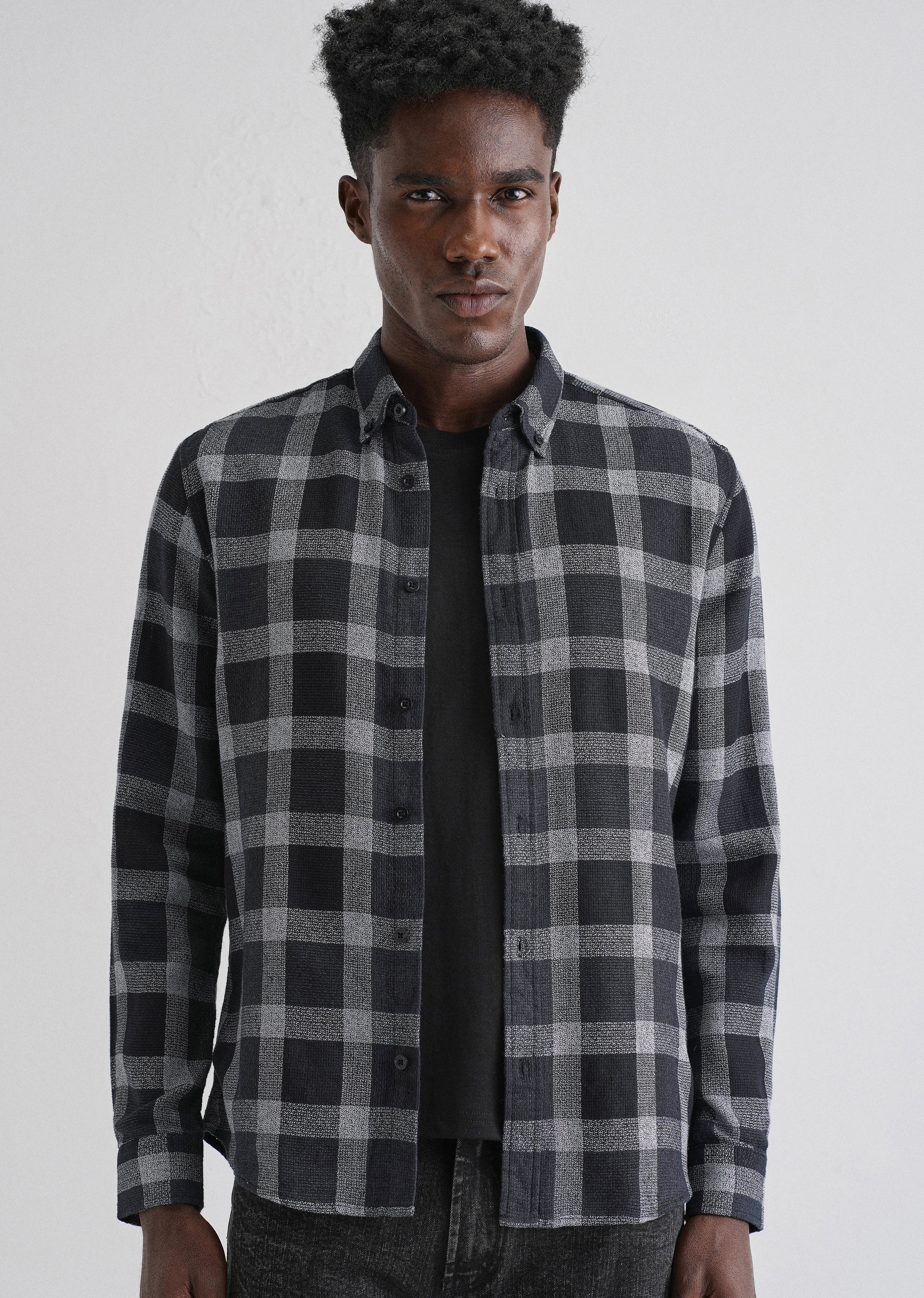 Melange Square Grid Black Check Shirt - Image 7