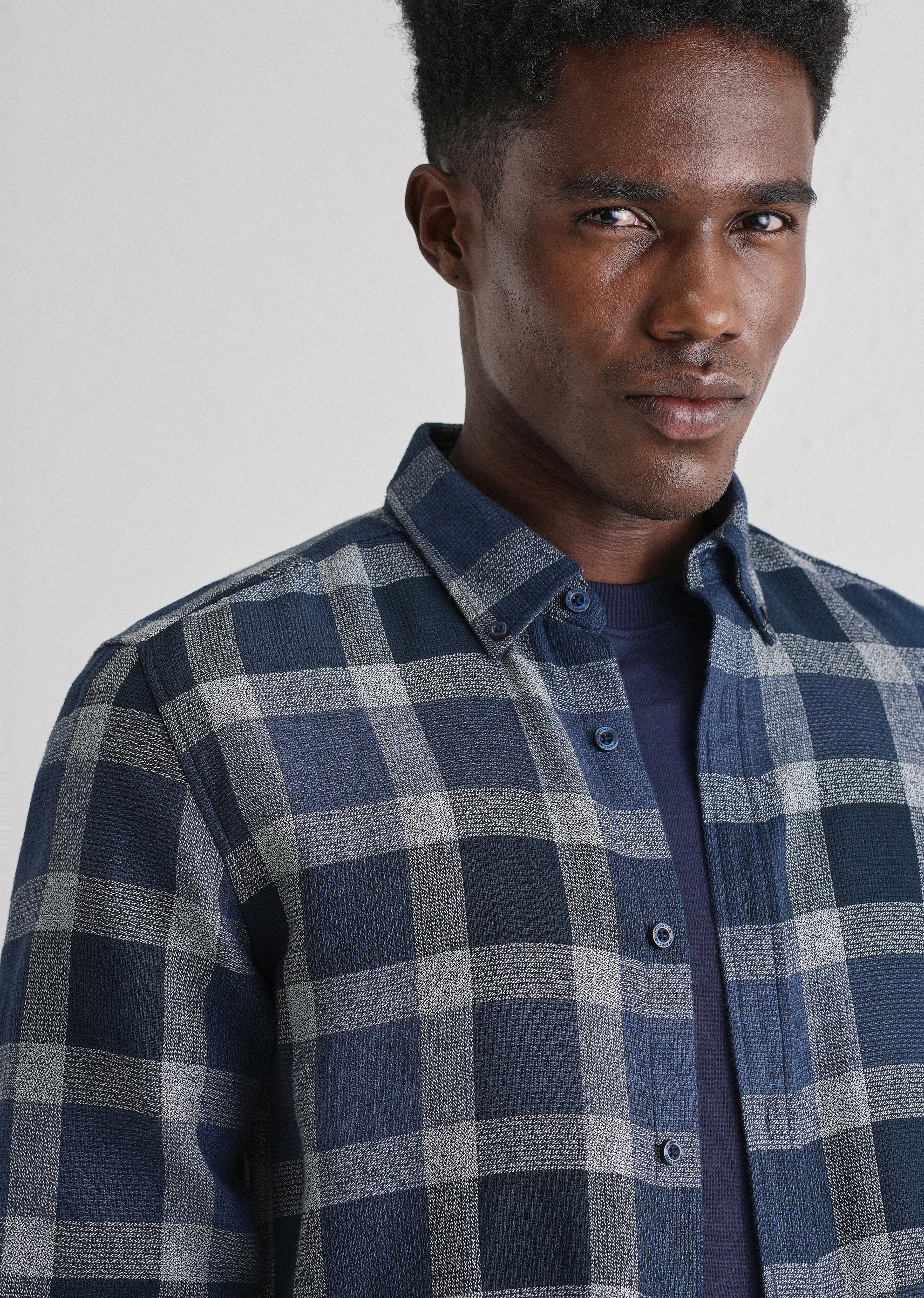 Melange Square Grid Blue Check Shirt - Image 5
