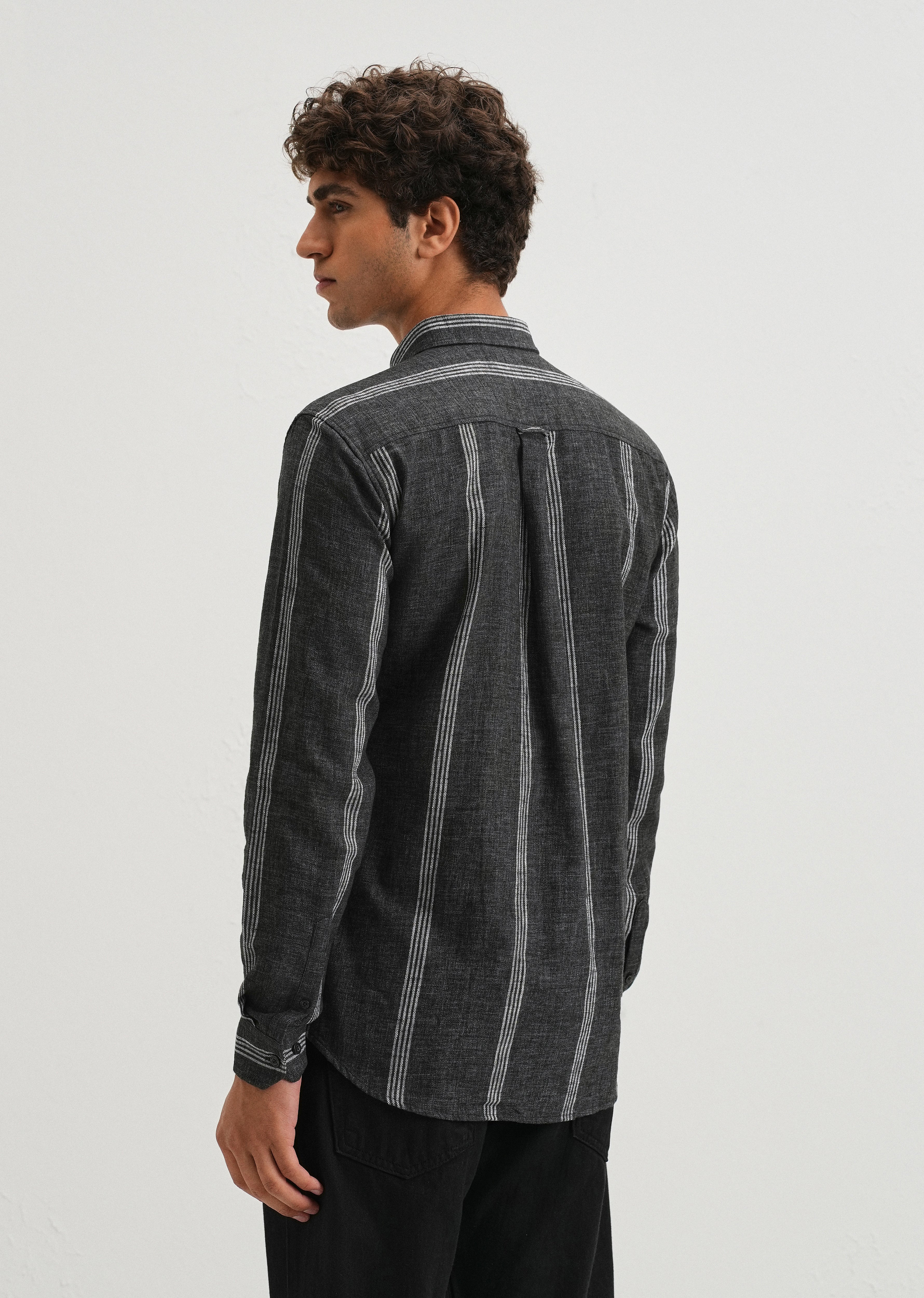 Melange Stick Black Stripe Shirt - Image 2