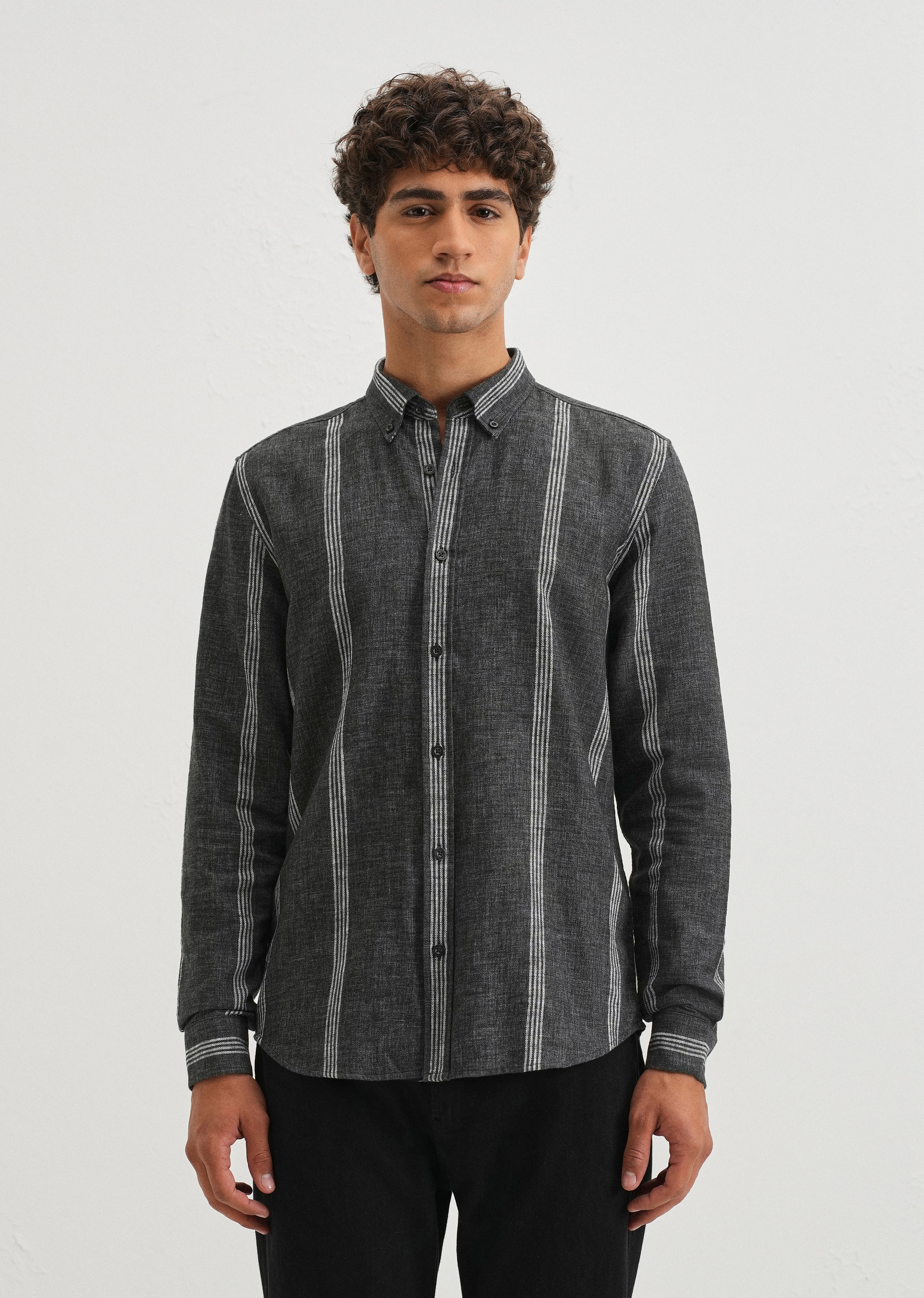 Melange Stick Black Stripe Shirt - Image 3