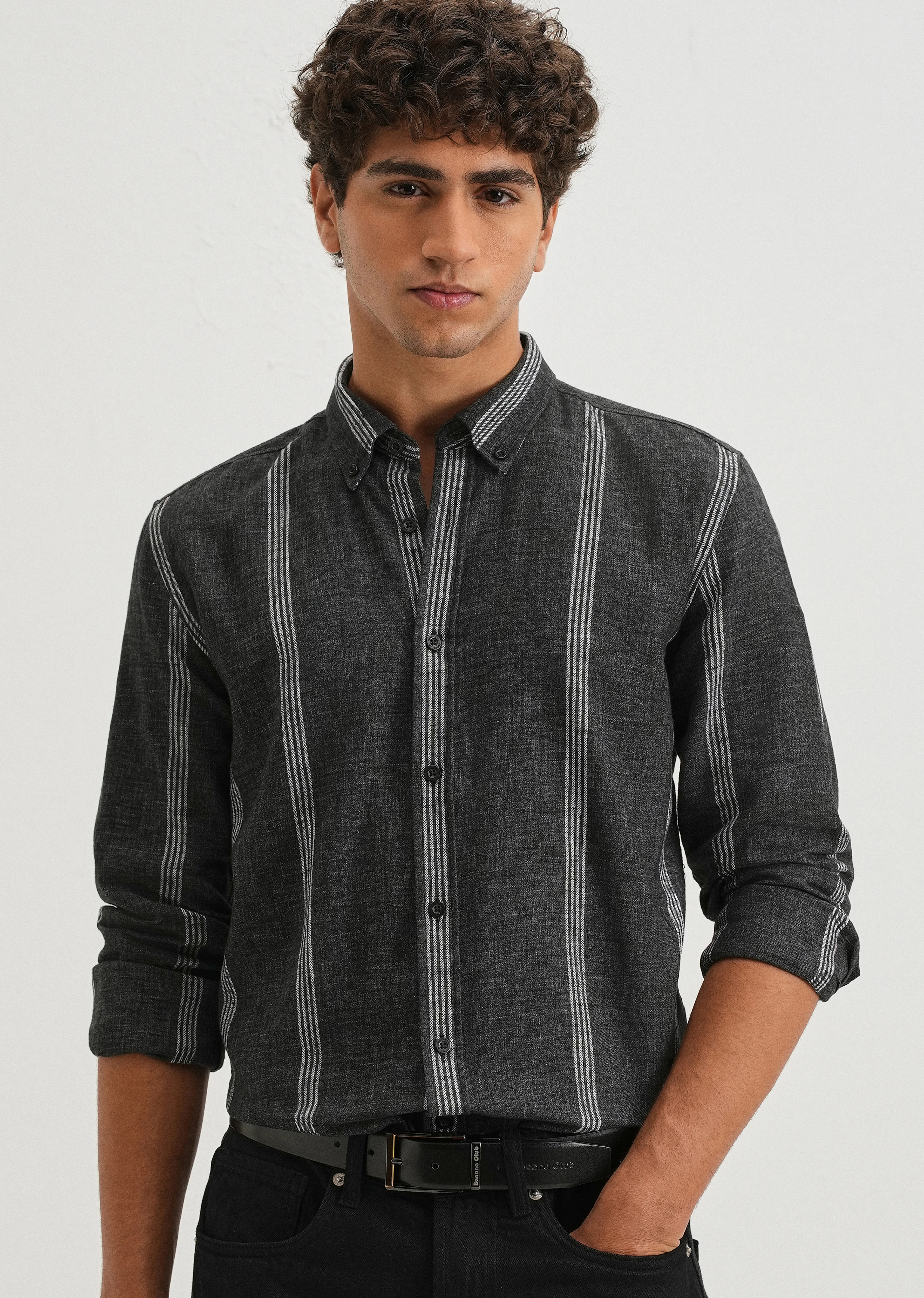 Melange Stick Black Stripe Shirt - Image 7