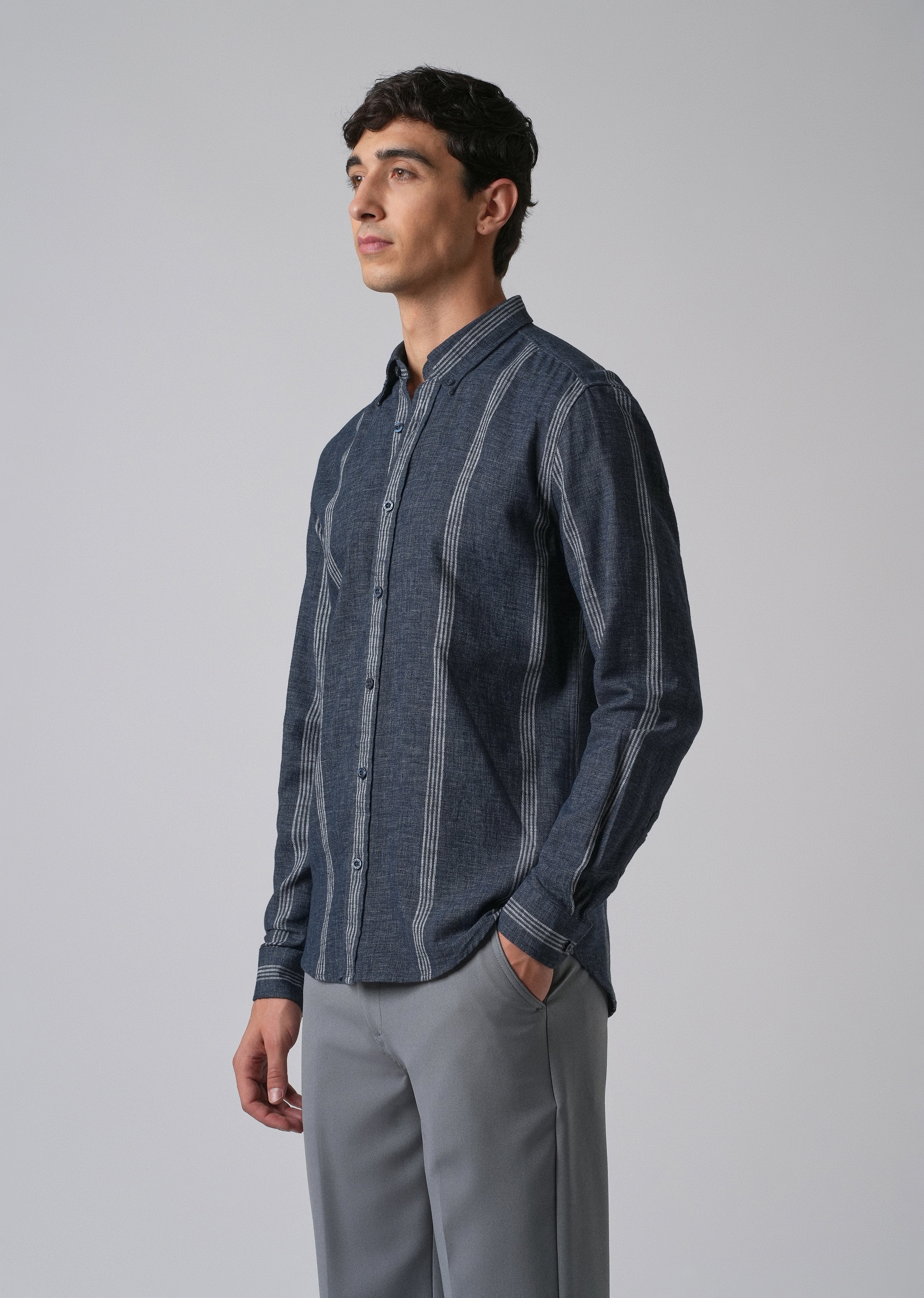 Melange Stick Blue Stripe Shirt - Image 4
