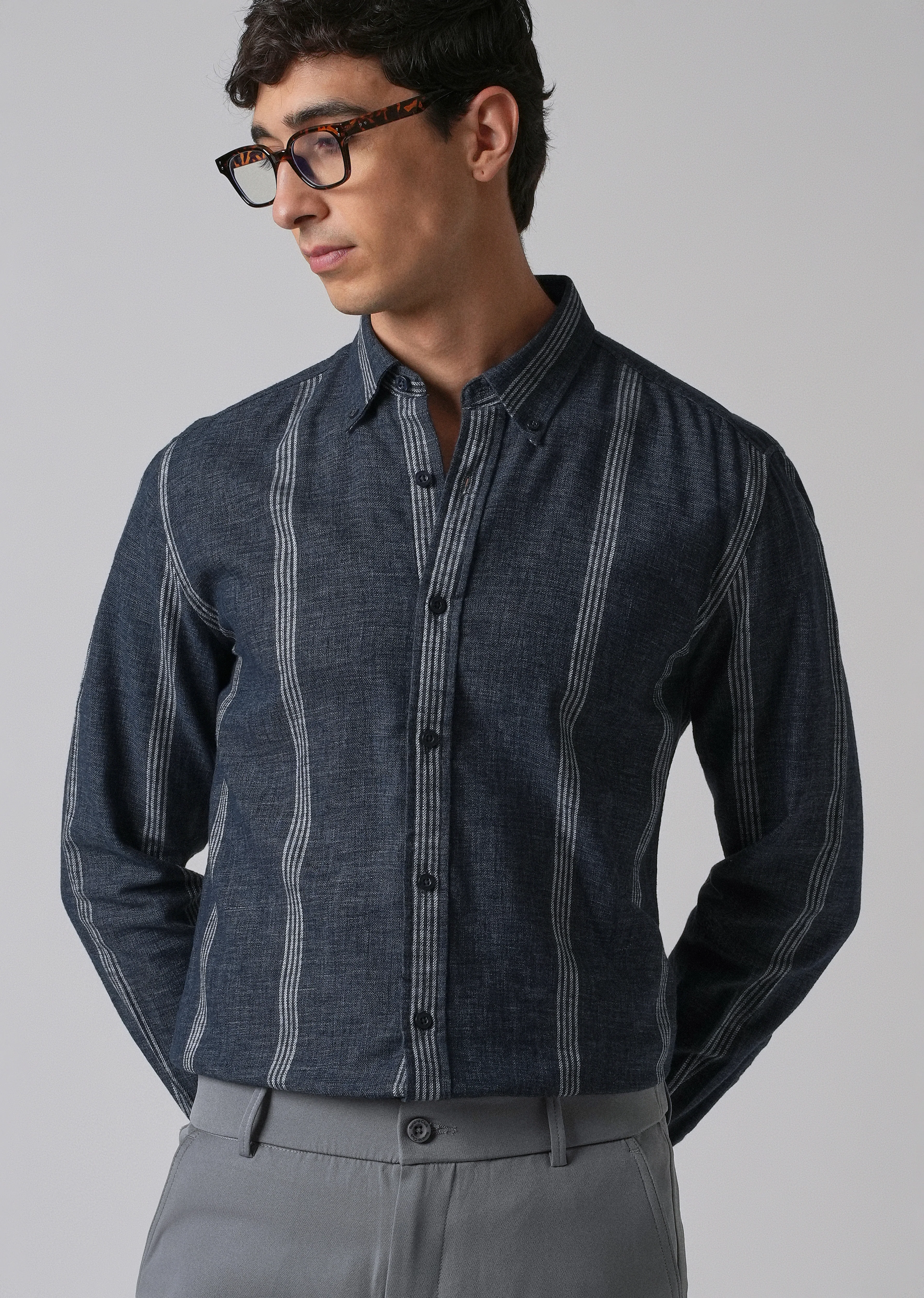 Melange Stick Blue Stripe Shirt - Image 7