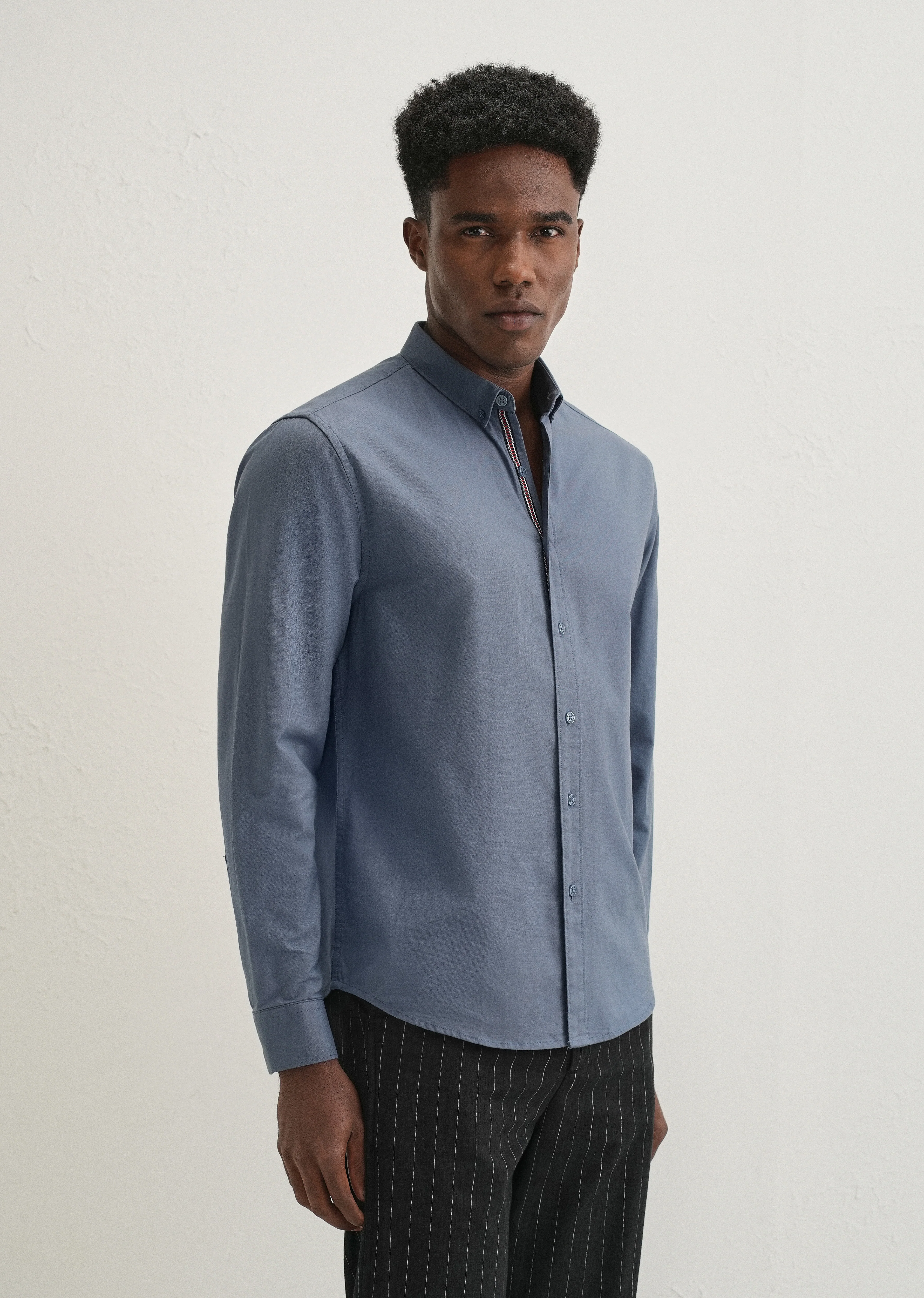 Stone Blue Contrast Placket Shirt - Image 5