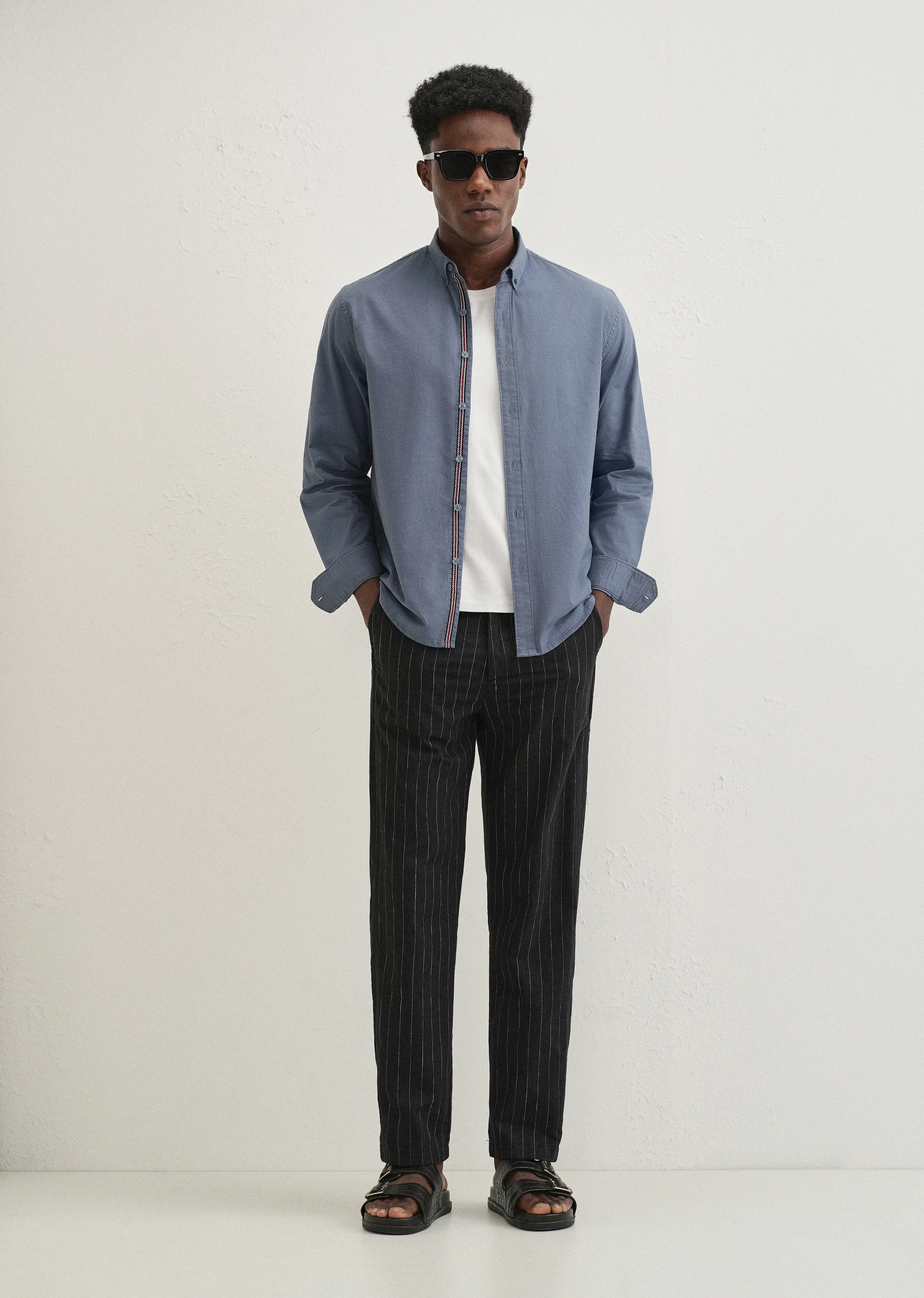 Stone Blue Contrast Placket Shirt - Image 7