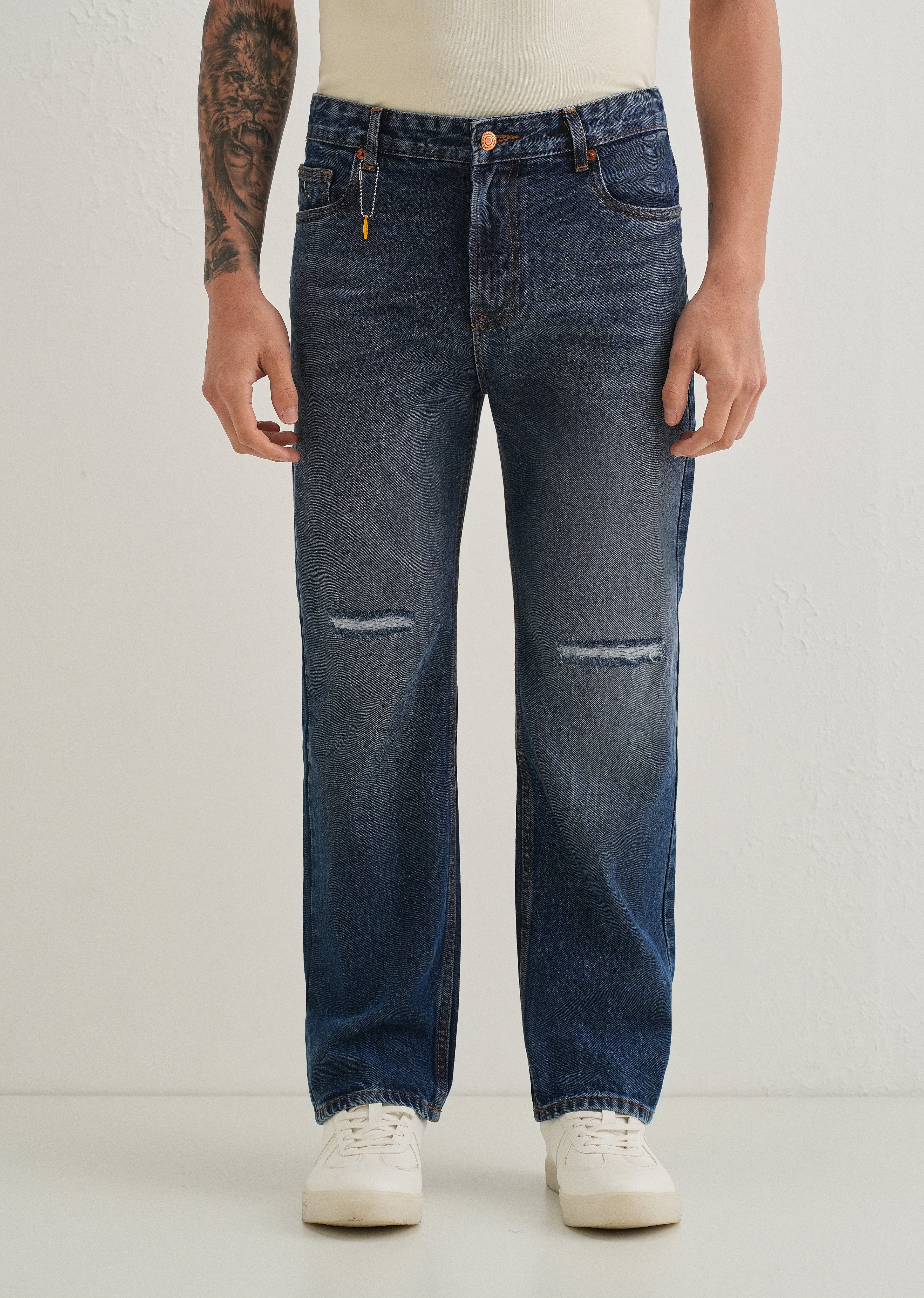 Stone Blue Distressed Straight Jeans - Image 3