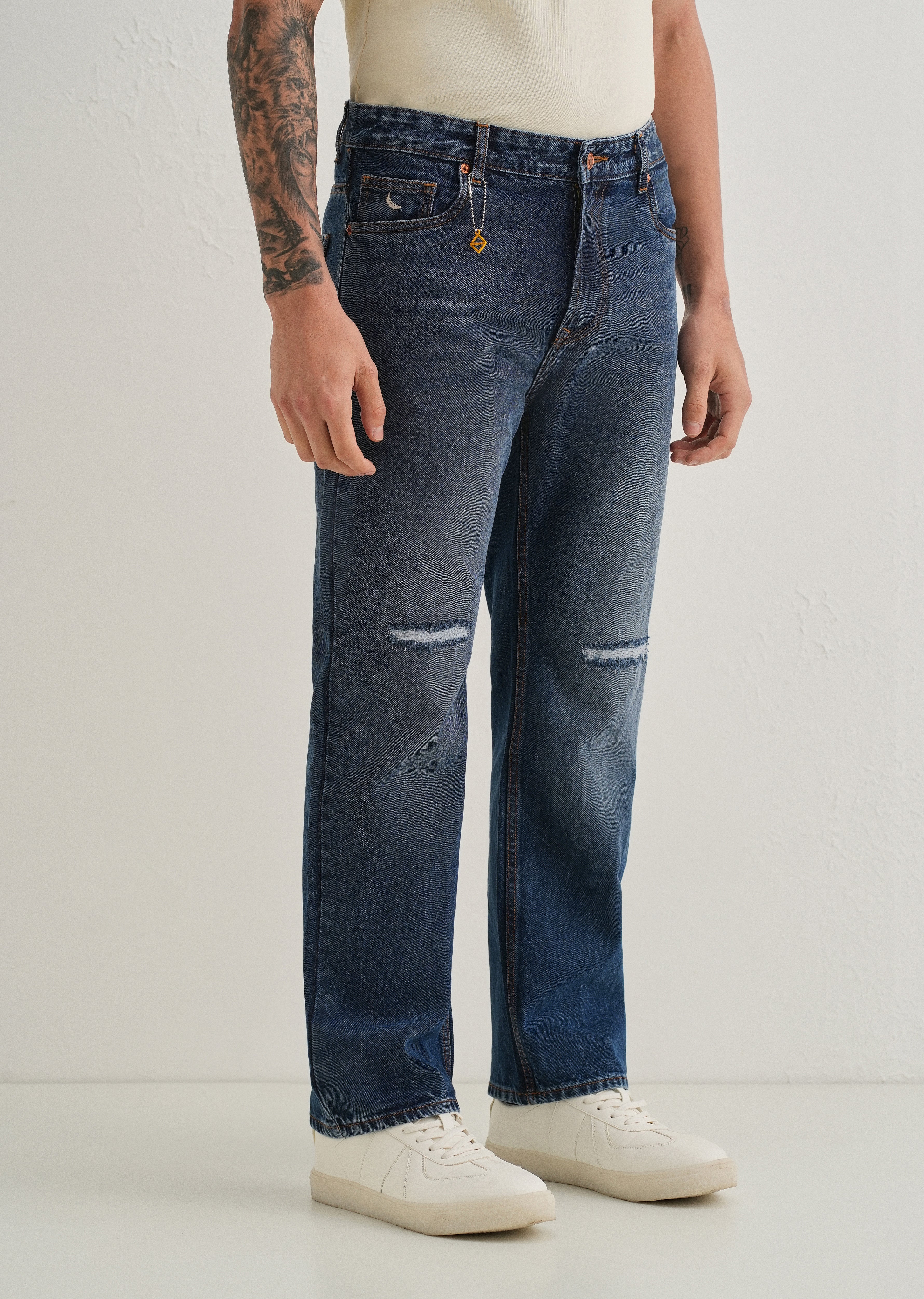 Stone Blue Distressed Straight Jeans - Image 4