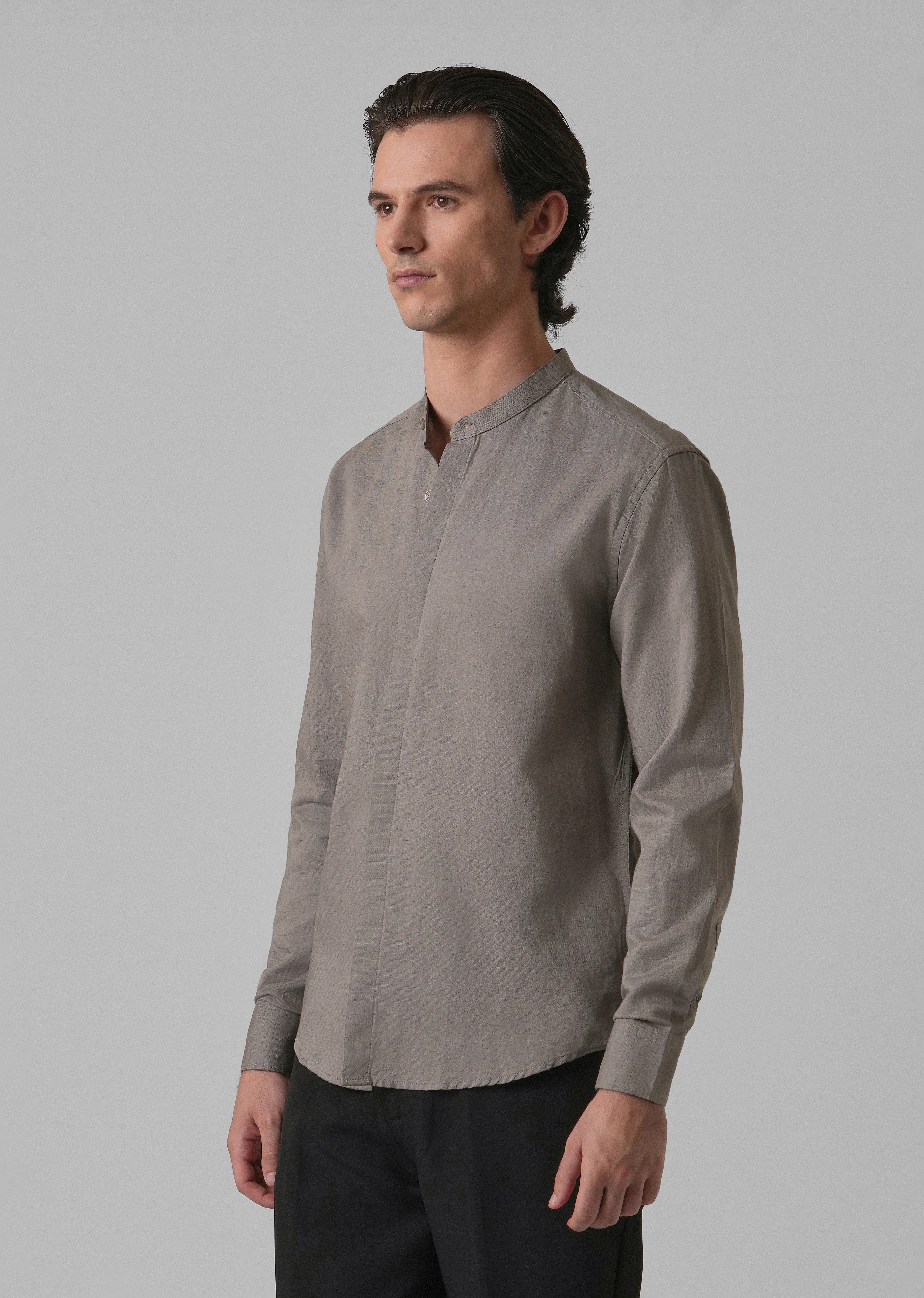 Stone Grey Cotton Linen Shirt - Image 4