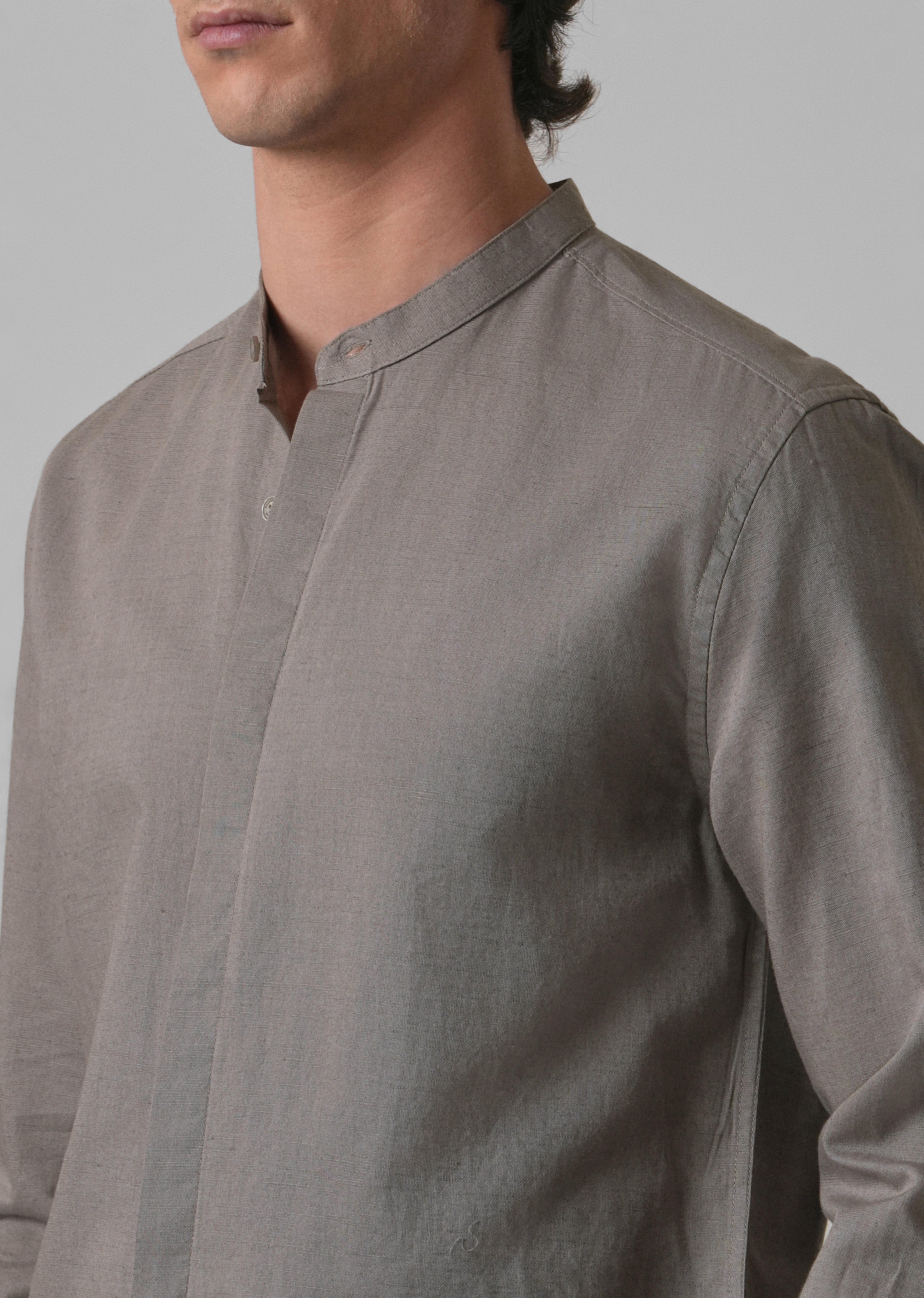 Stone Grey Cotton Linen Shirt - Image 5