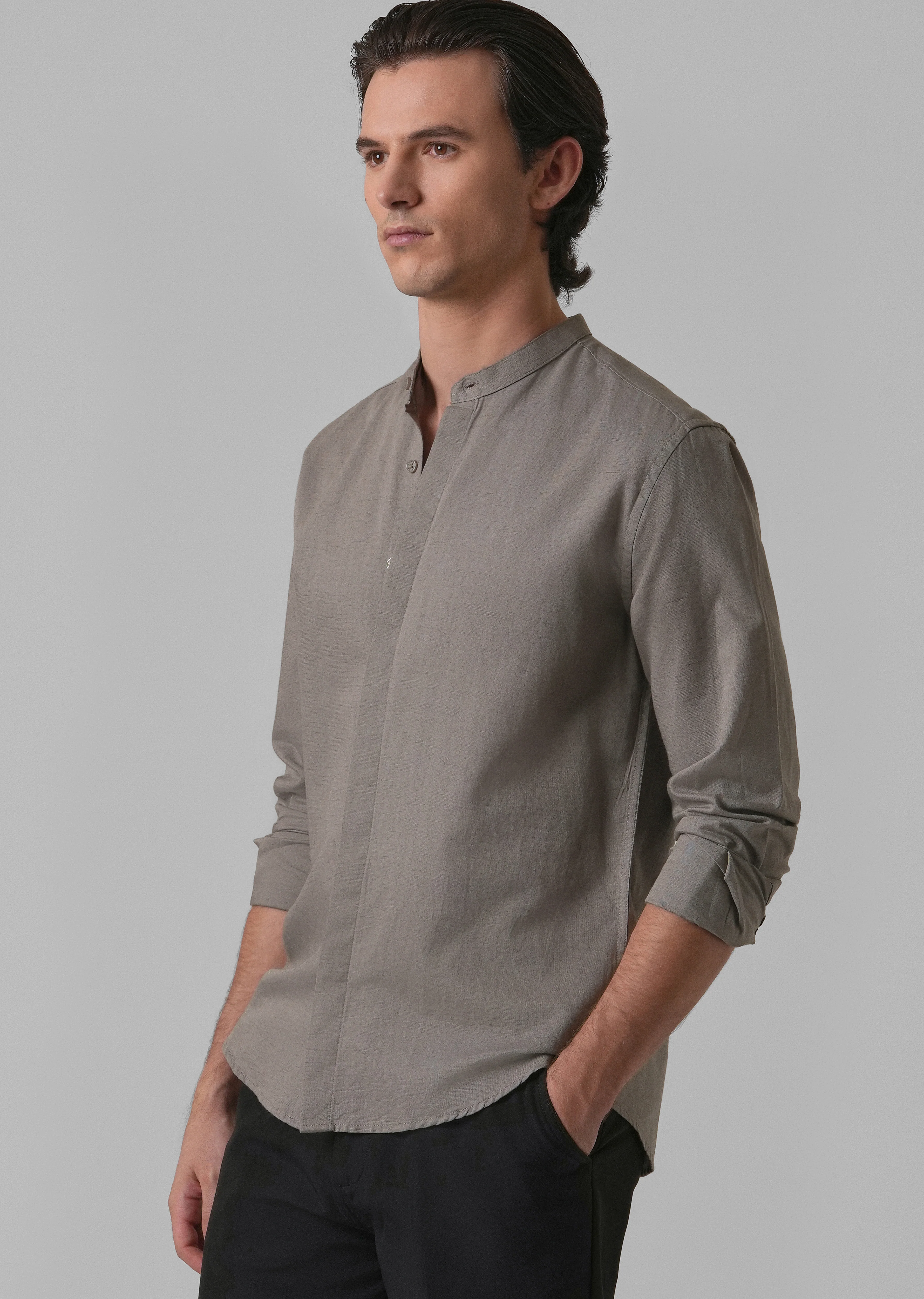 Stone Grey Cotton Linen Shirt - Image 7