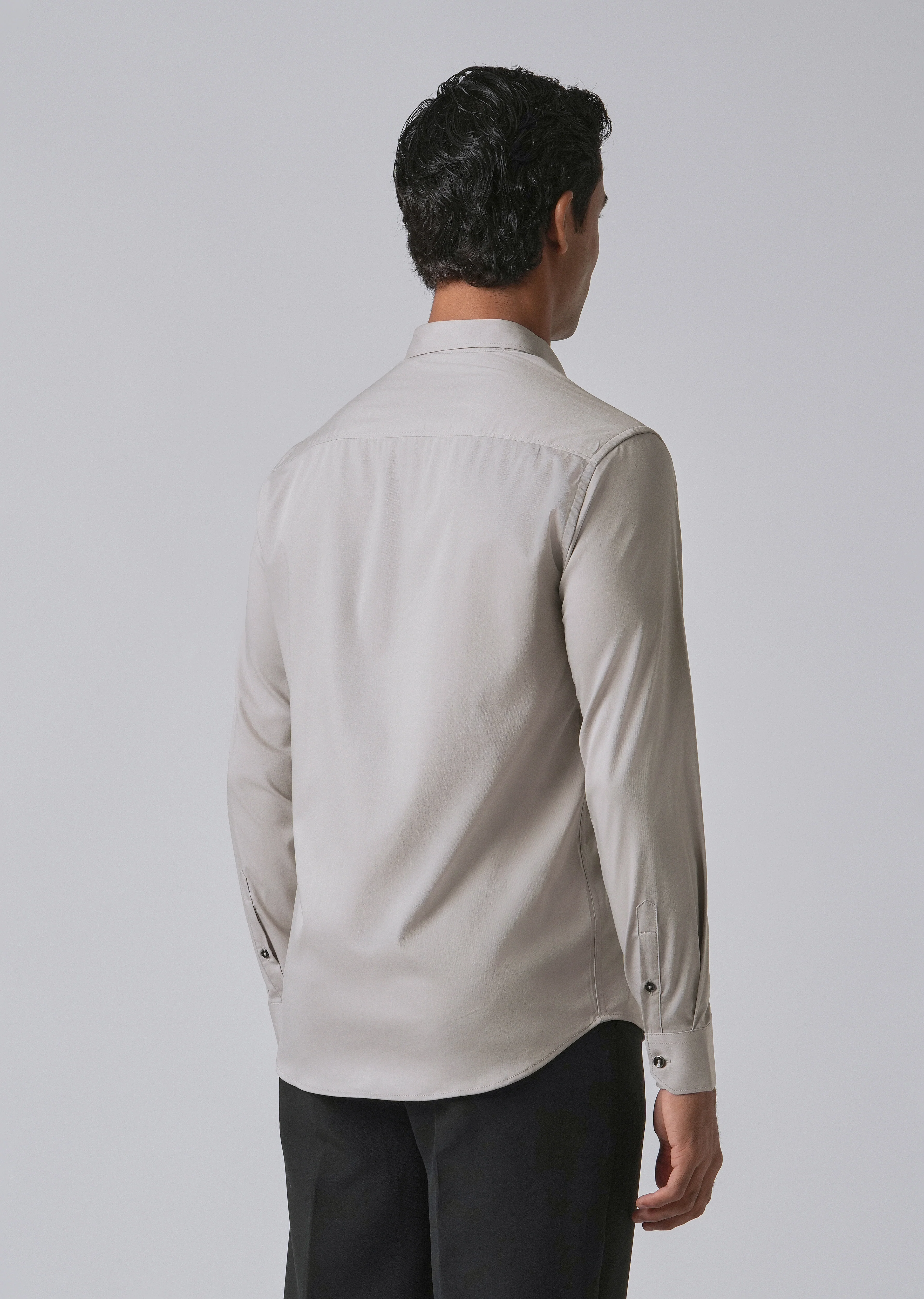 Stone Grey Cotton Stretch Plain Shirt - Image 2