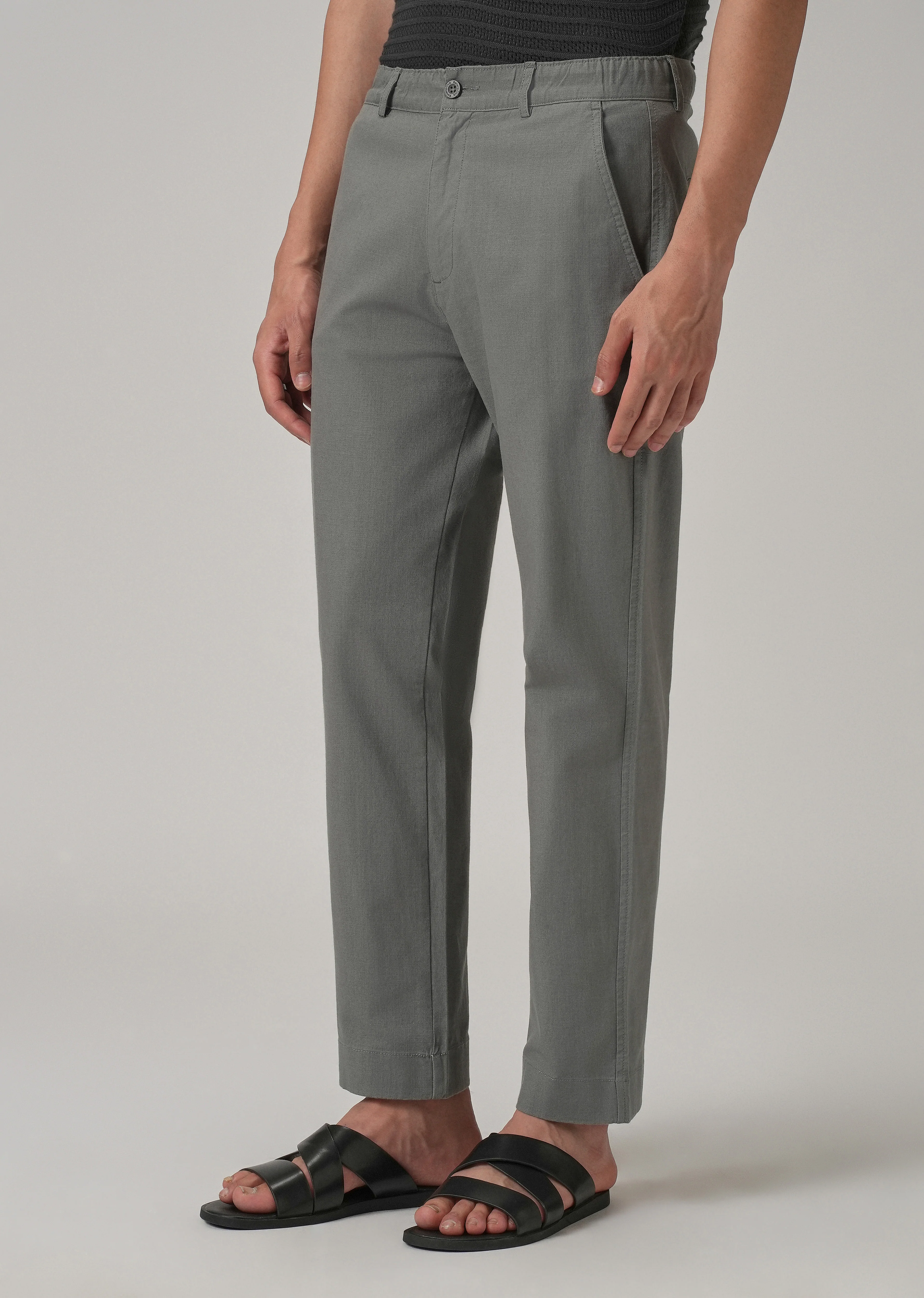 Stone Grey Cotton Trouser - Image 4