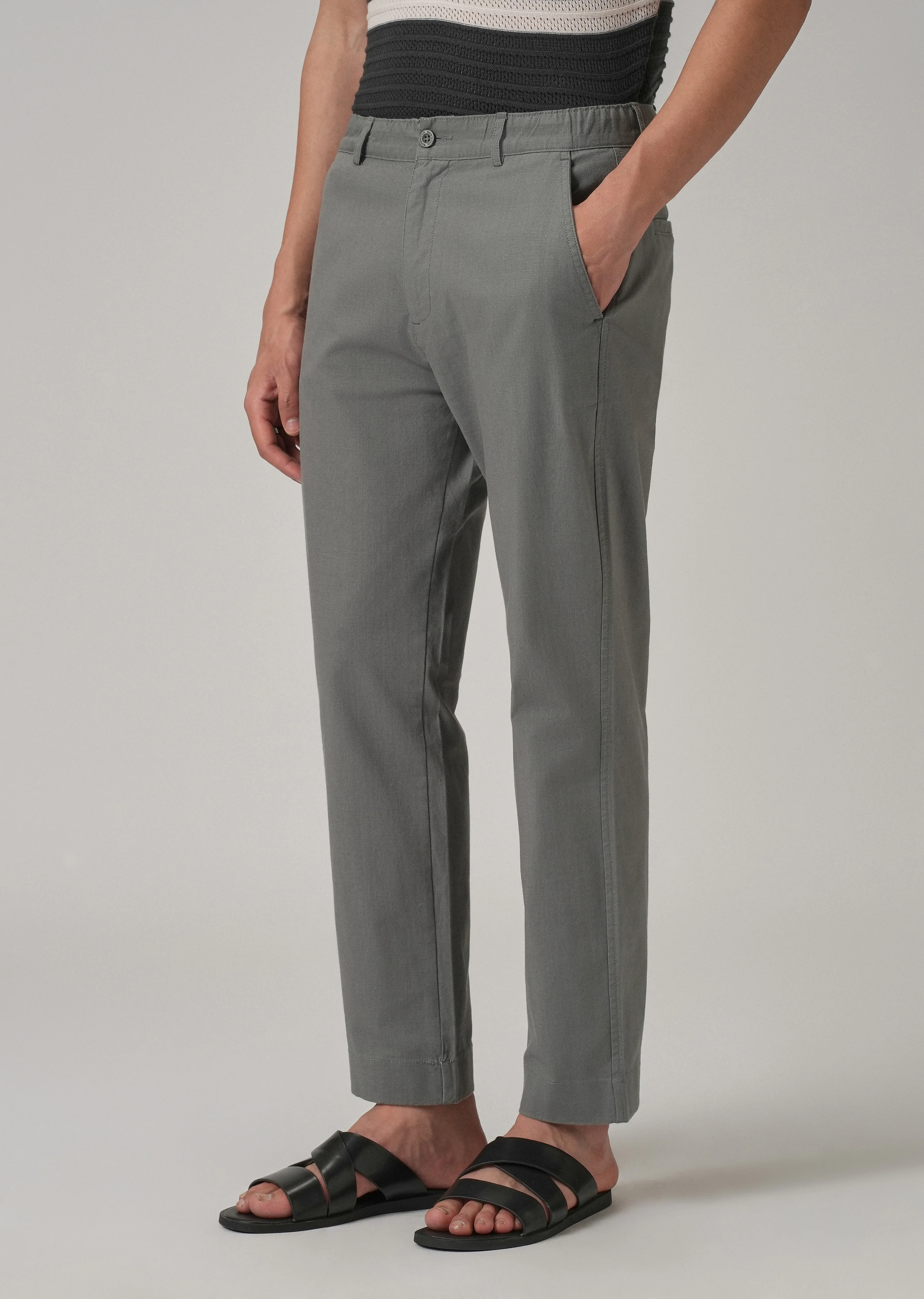 Stone Grey Cotton Trouser - Image 7