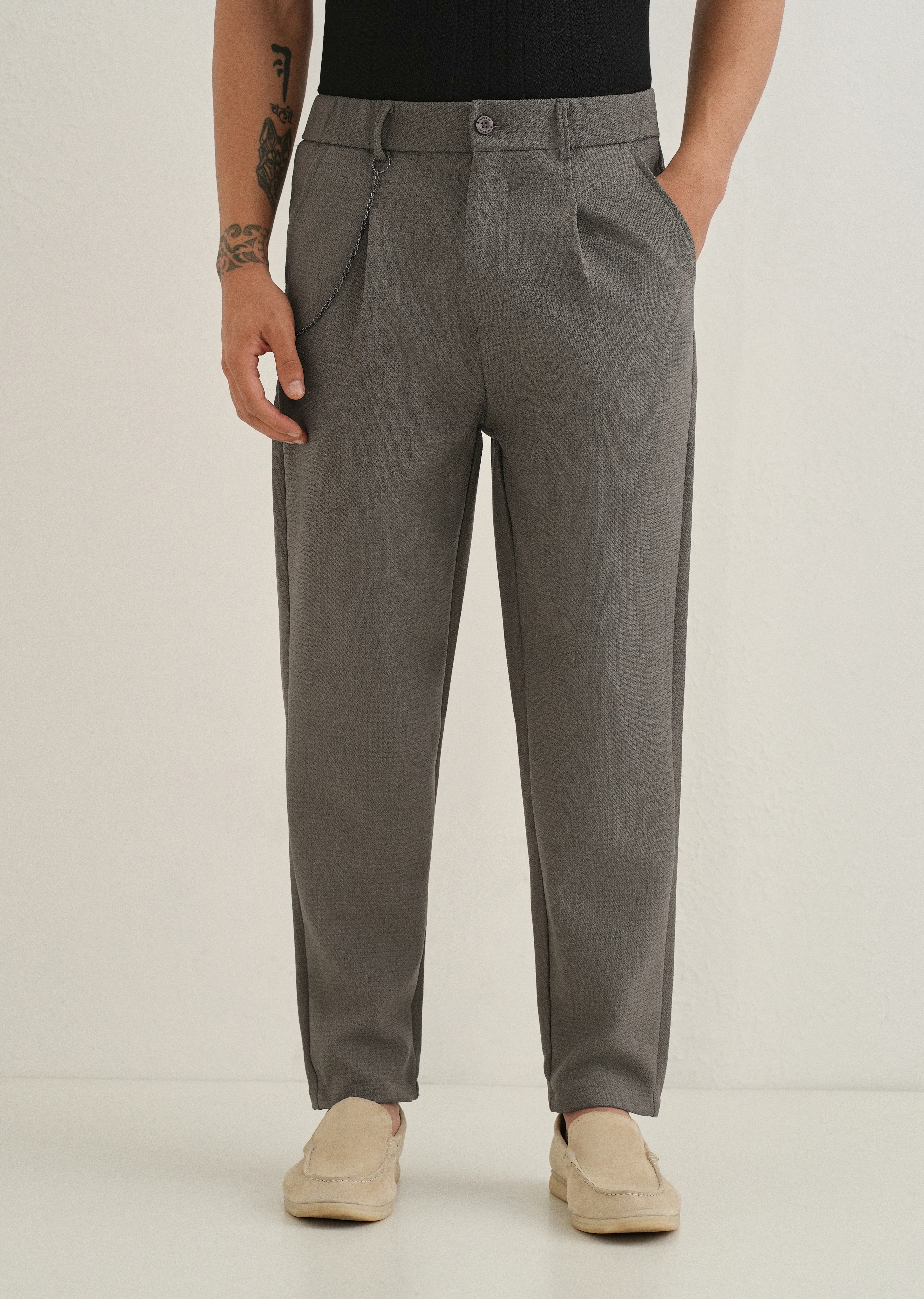 Stone Grey Textured Korean Pant - Image 3