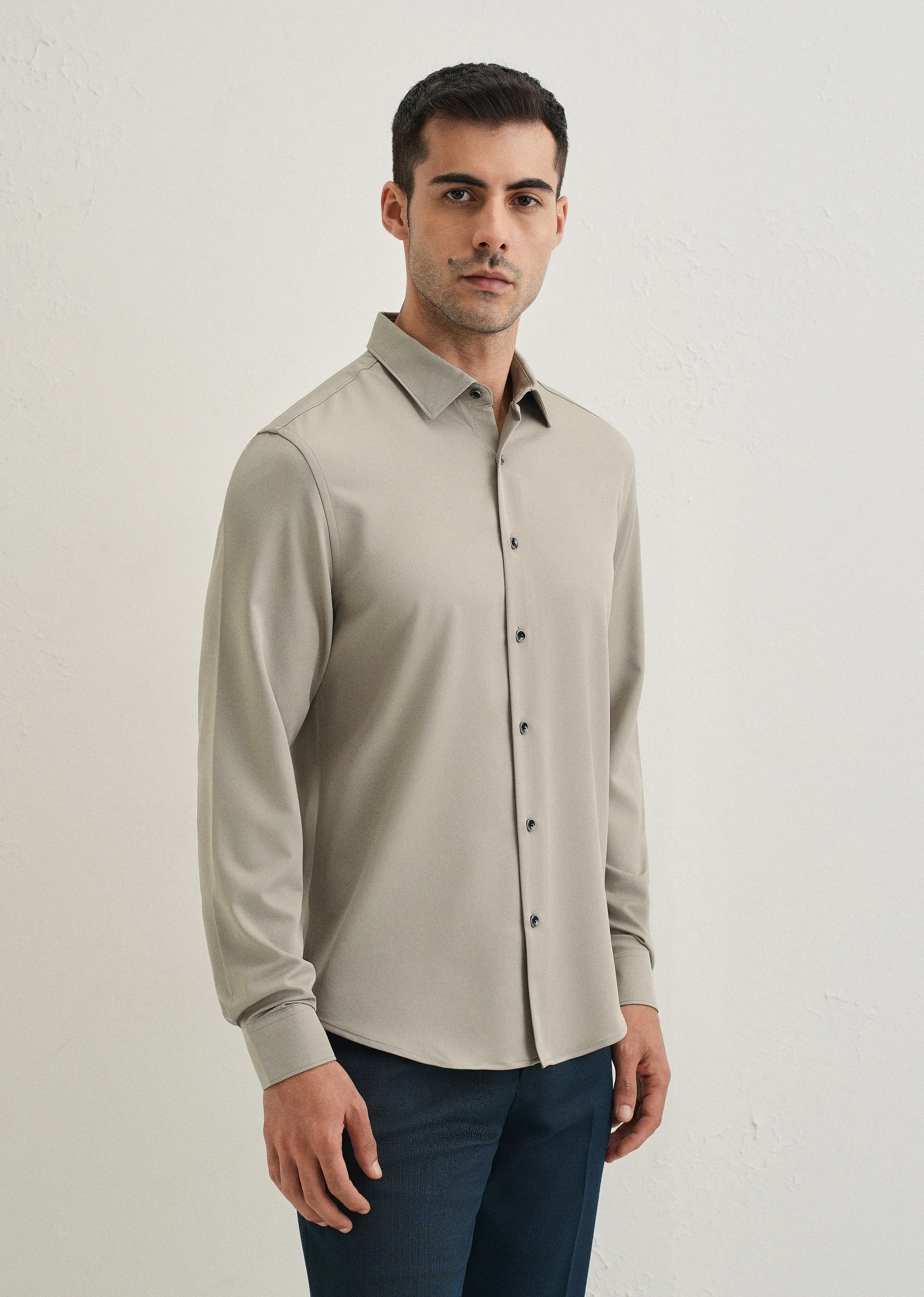 Stone Melange Wrinkle Free Plain Shirt - Image 4