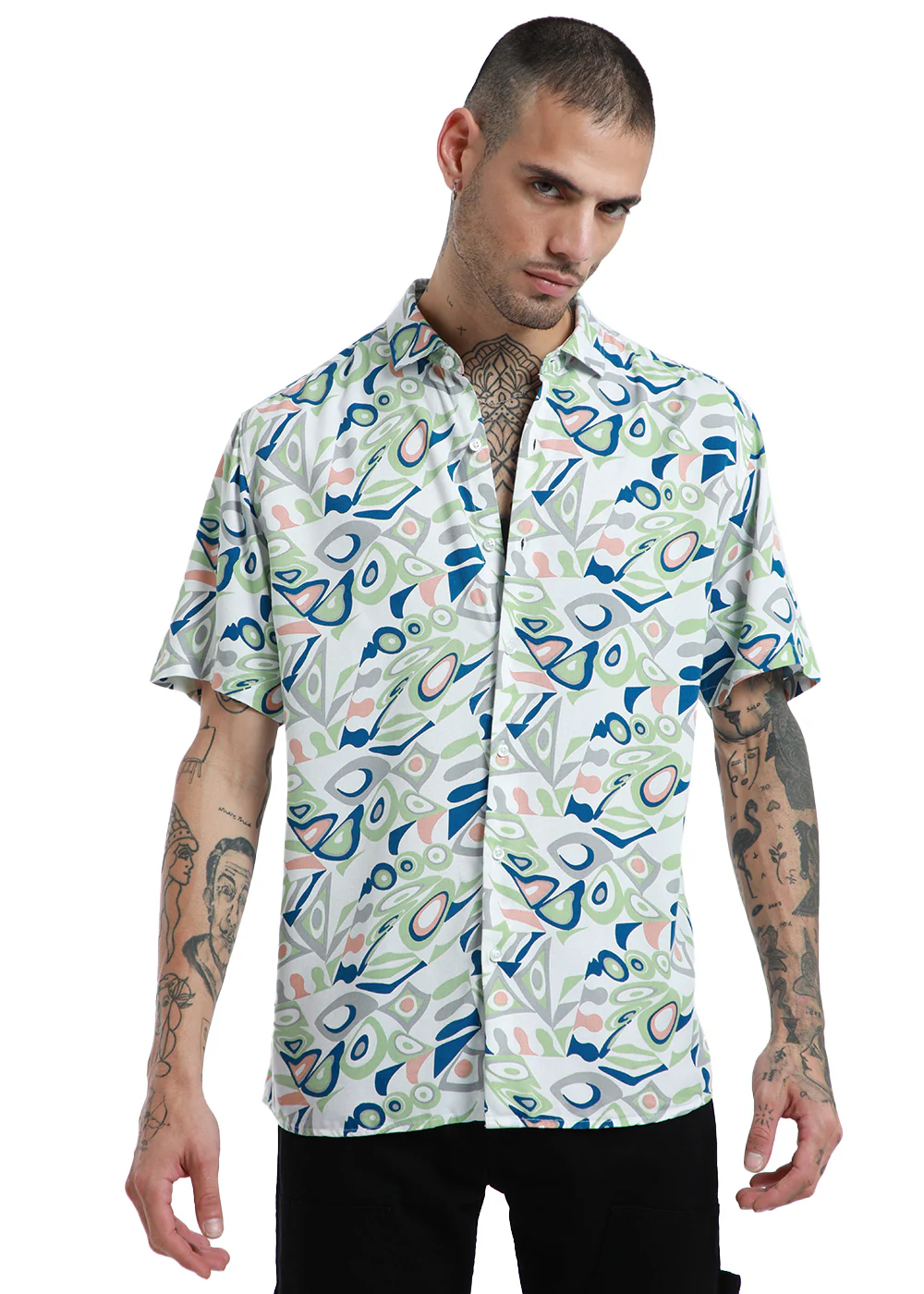 Streaked Abstract Print half sleeve shirt - Image 4