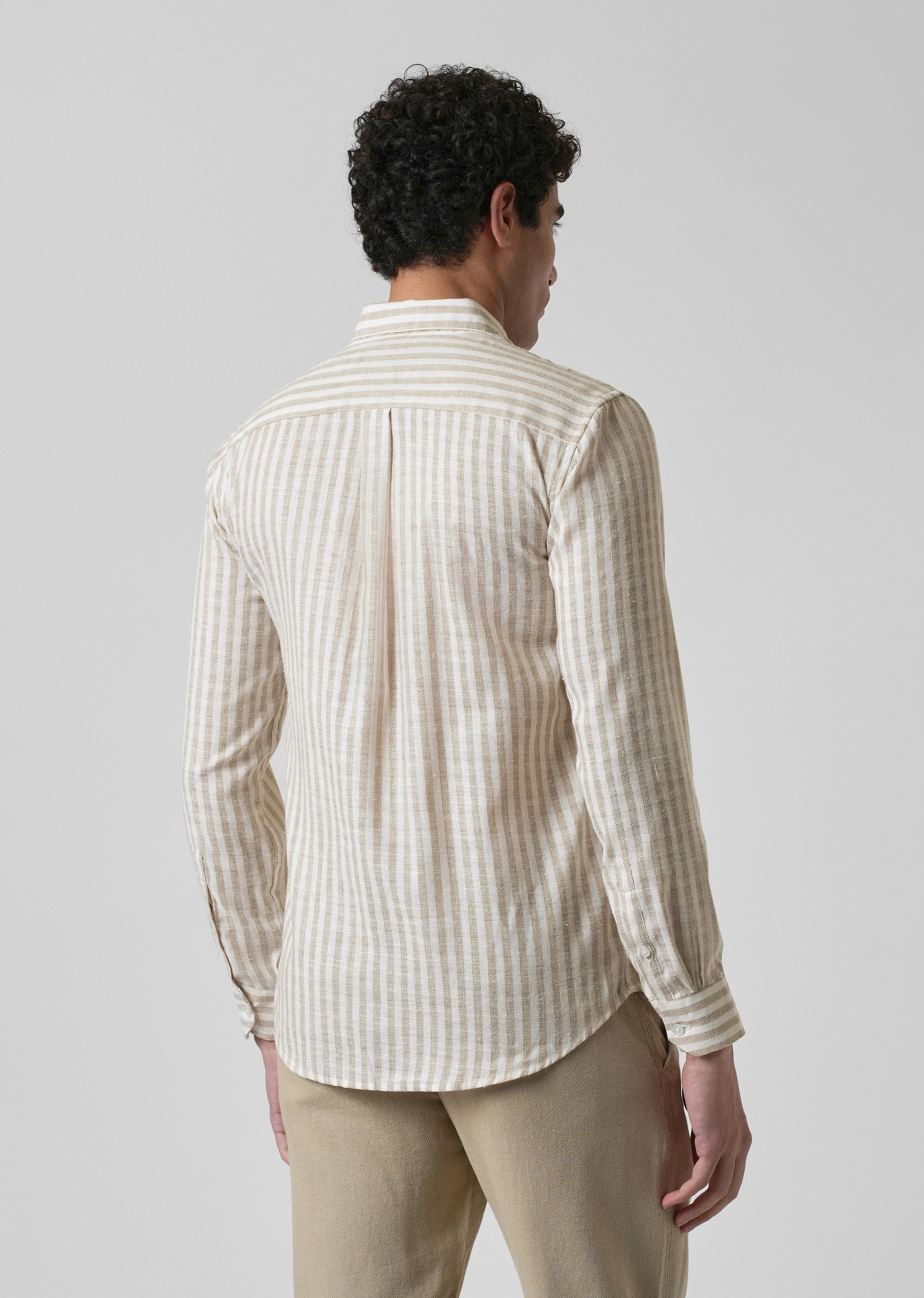 Striped Beige Blended Linen Shirt - Image 2