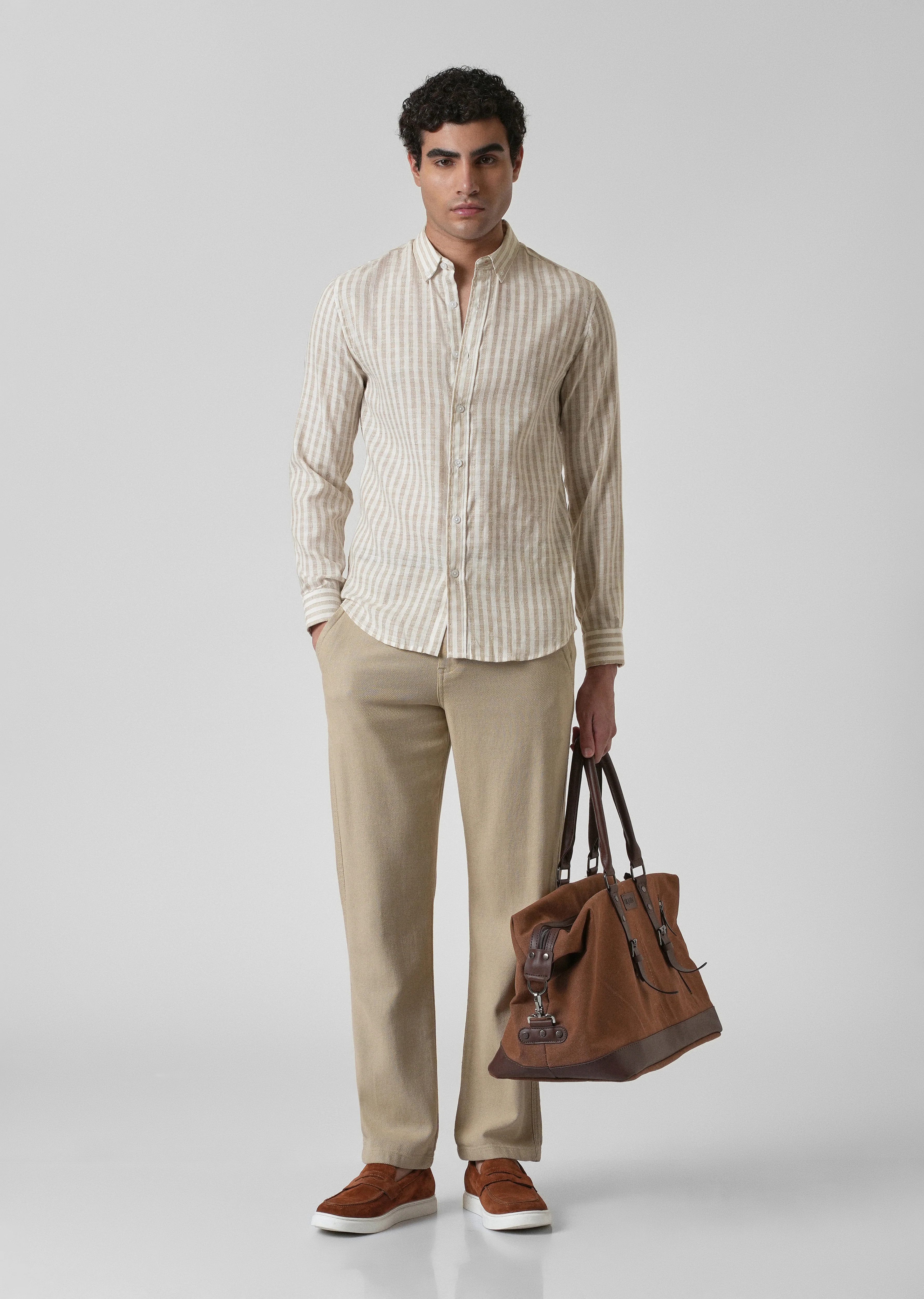 Striped Beige Blended Linen Shirt - Image 6