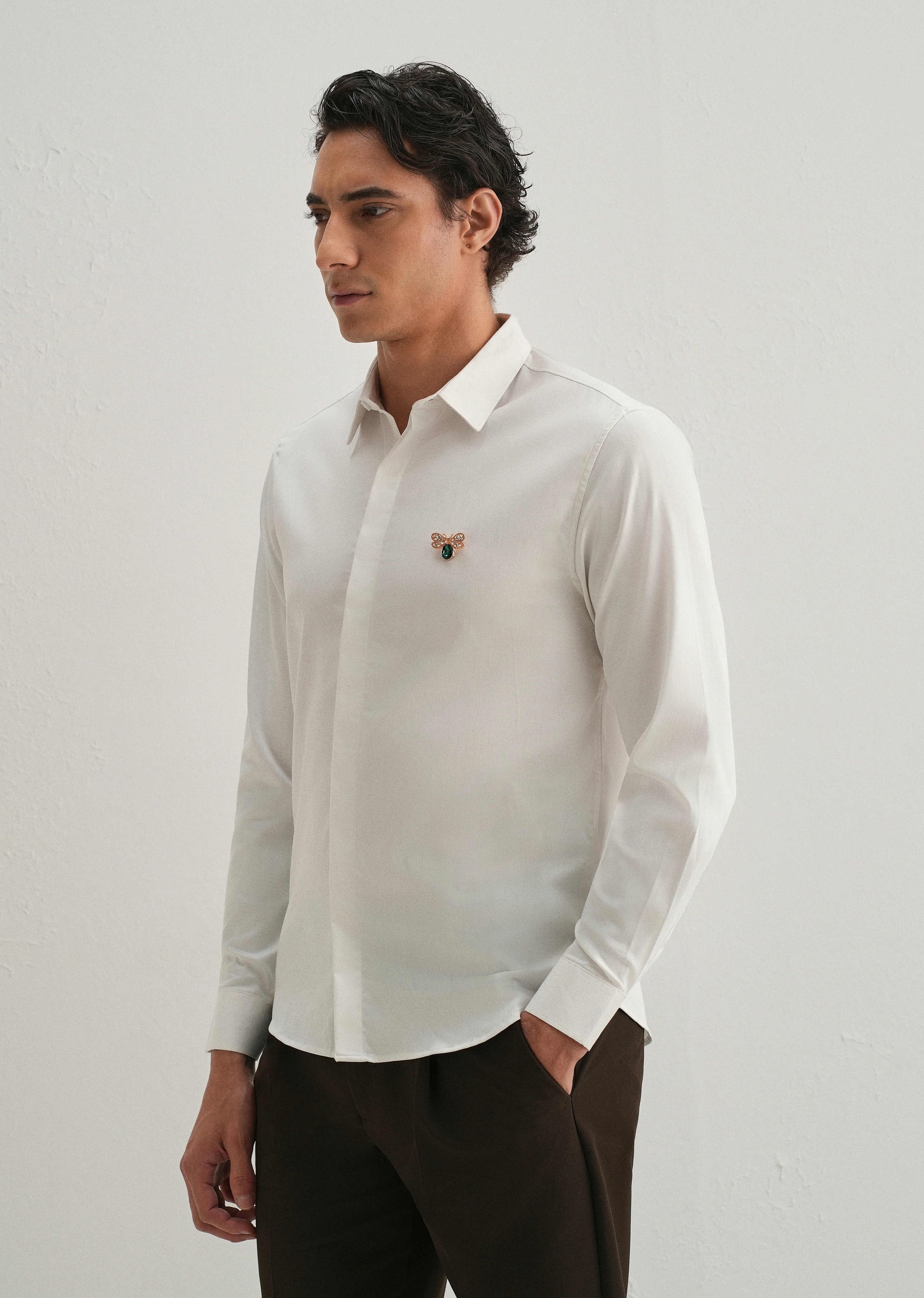 Stud Bee Embellished White Designer Shirt - Image 4