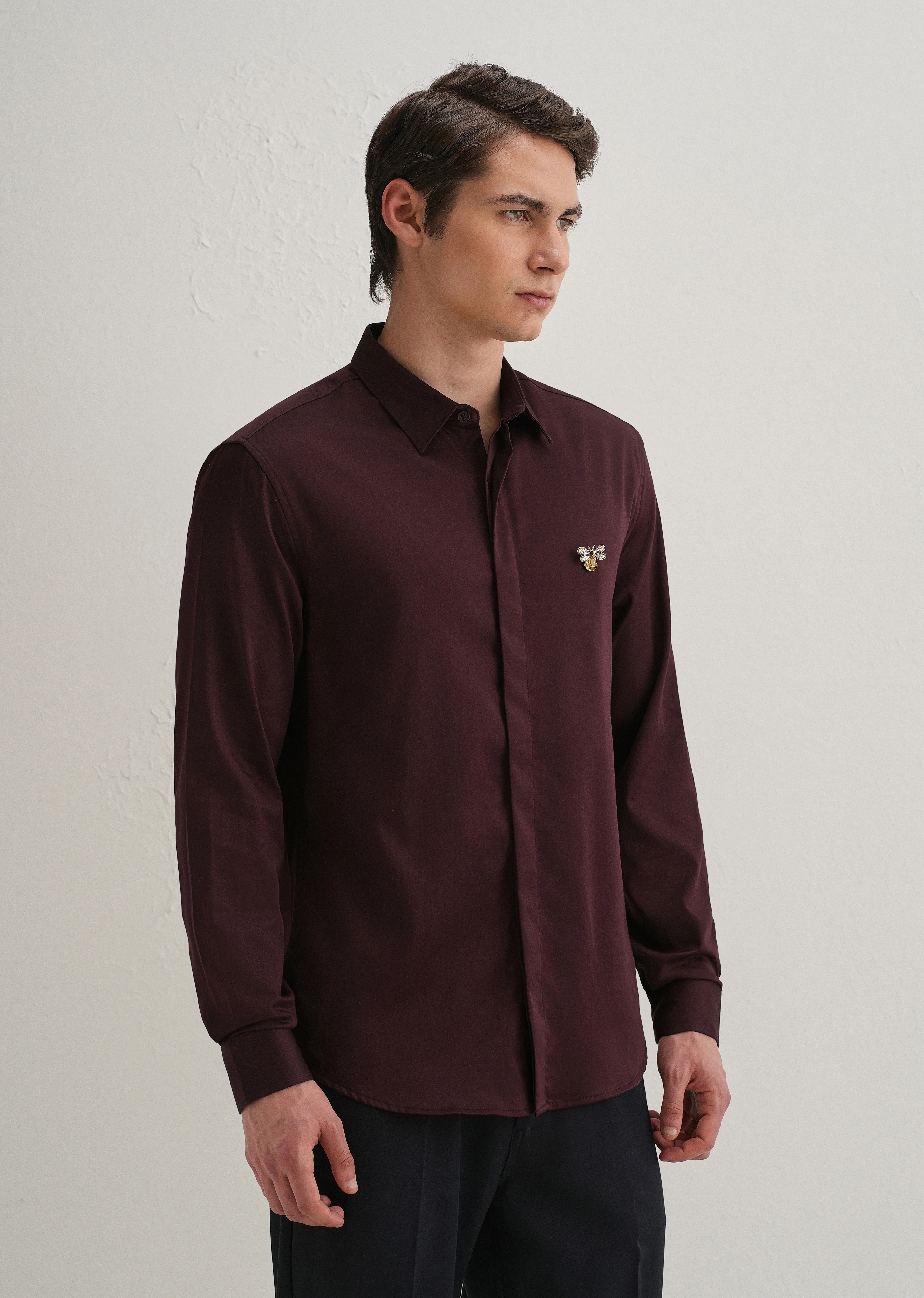 Stud Bee Embellished Wine Designer Shirt - Image 4