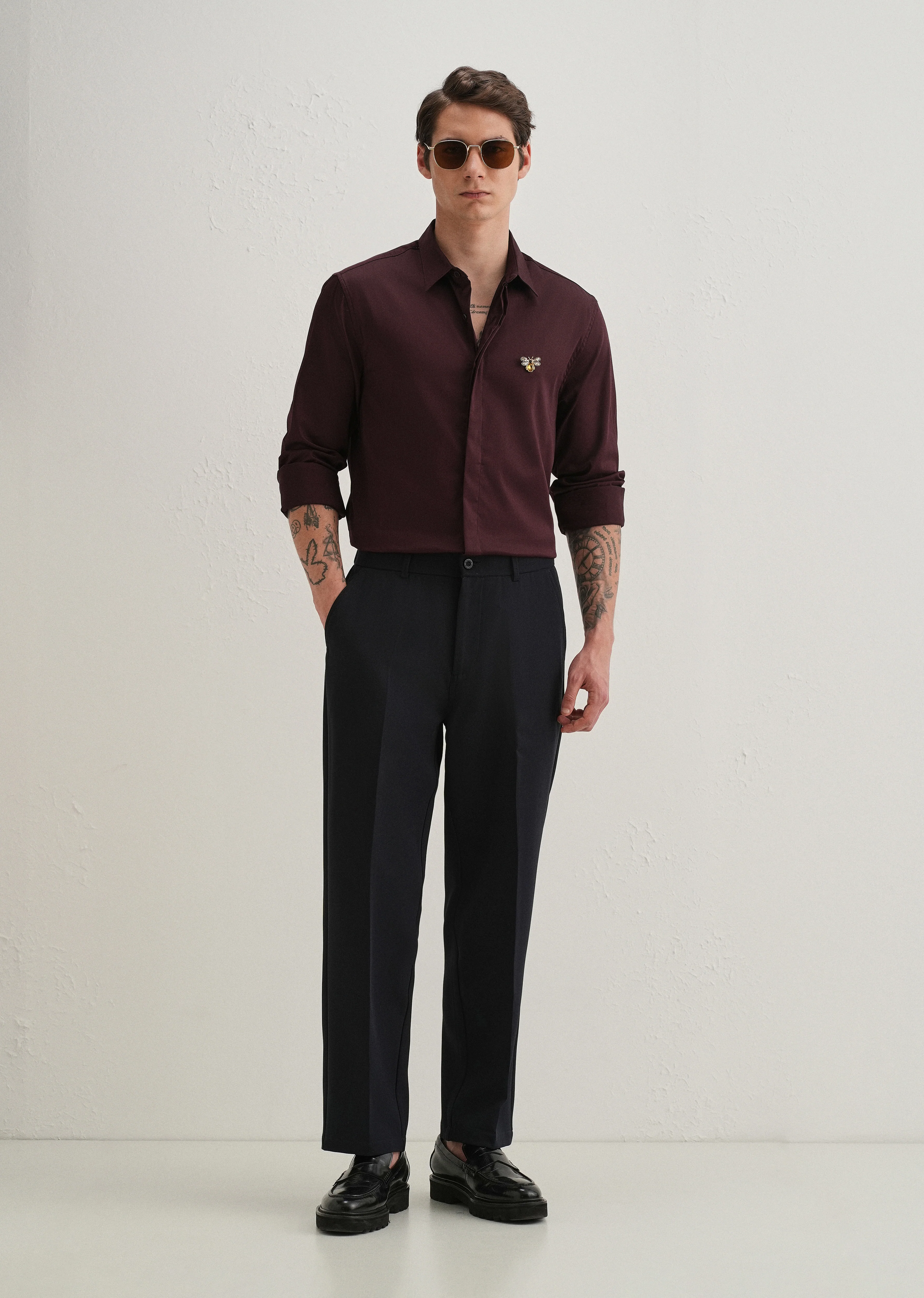 Stud Bee Embellished Wine Designer Shirt - Image 6