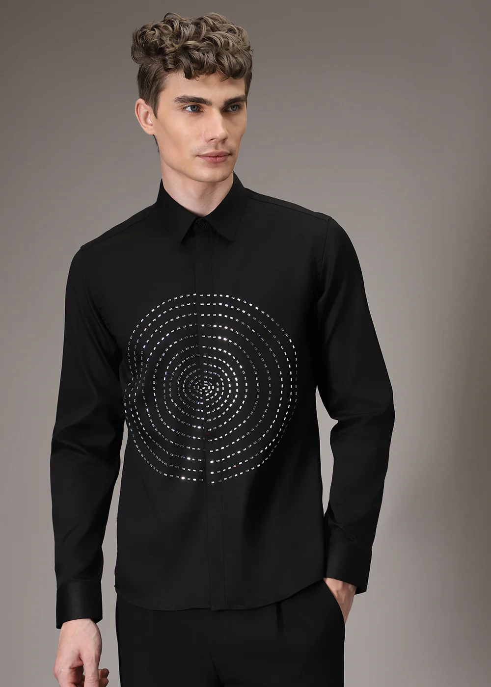 Stud Circle Eleganza Black Designer Shirt - Image 5