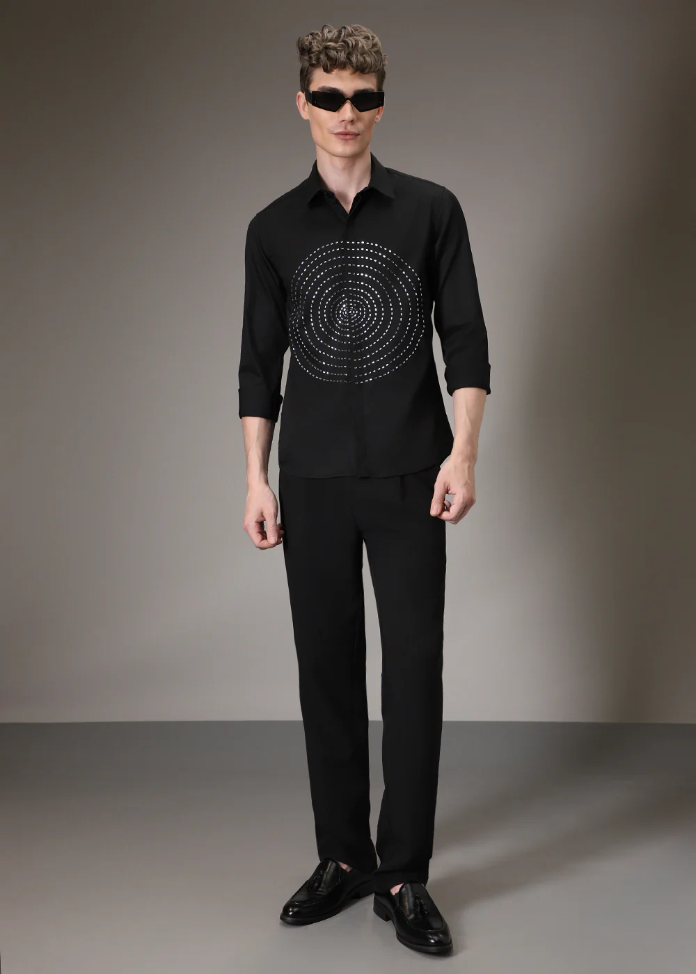 Stud Circle Eleganza Black Designer Shirt - Image 6