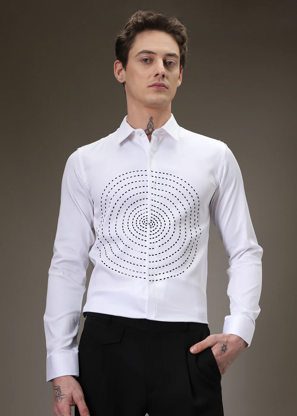 Stud Circle Eleganza White Designer Shirt - Image 3