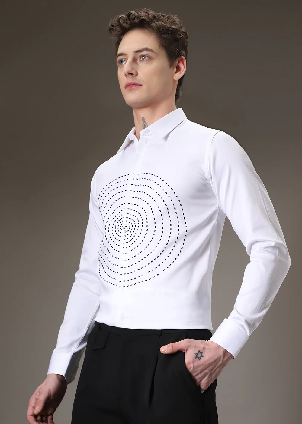 Stud Circle Eleganza White Designer Shirt - Image 5