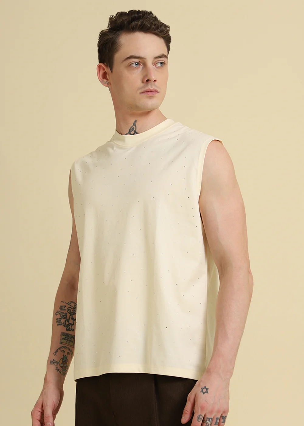 Stud Embellished Cream Tank - Image 3