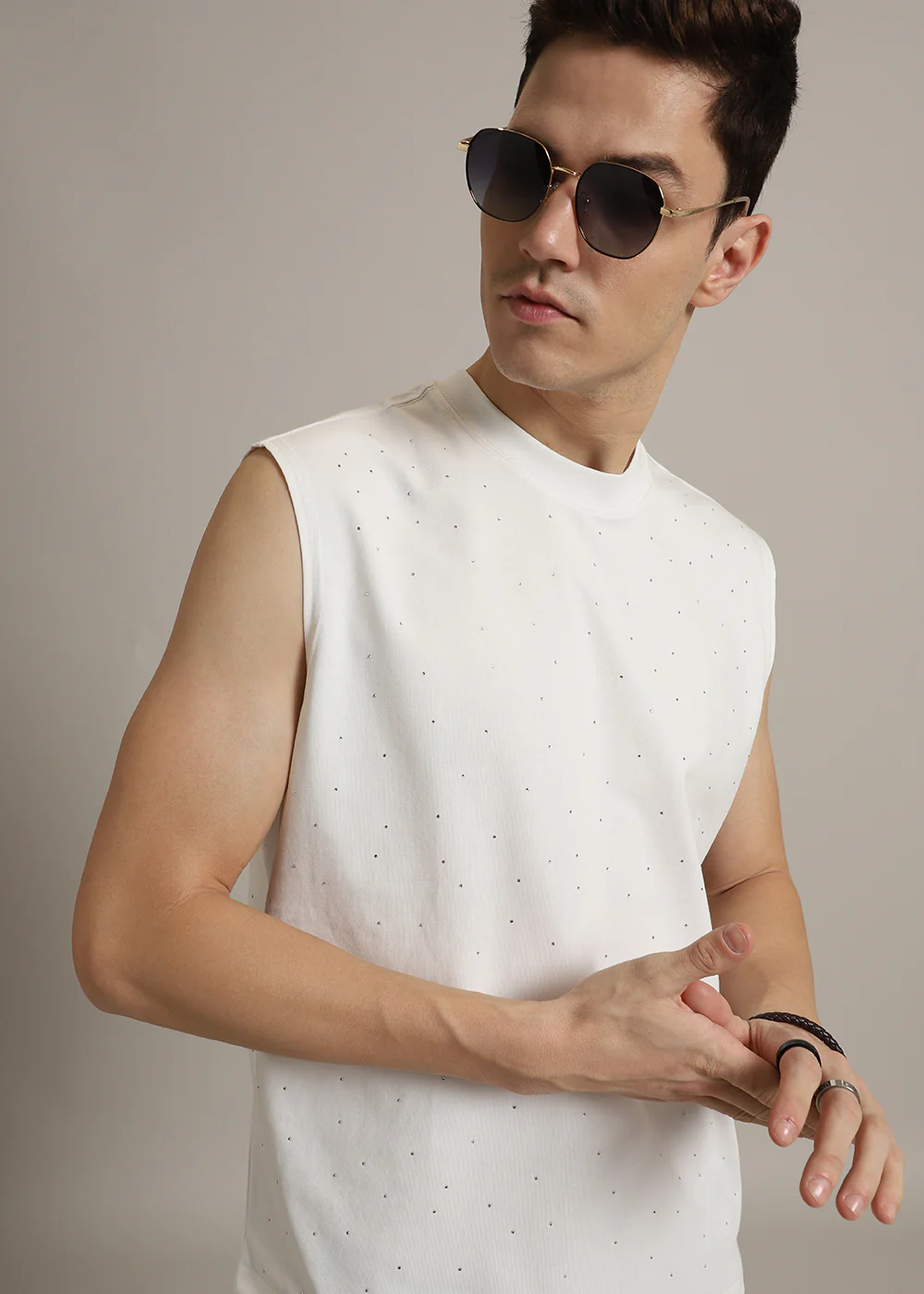 Stud Embellished White Tank - Image 3