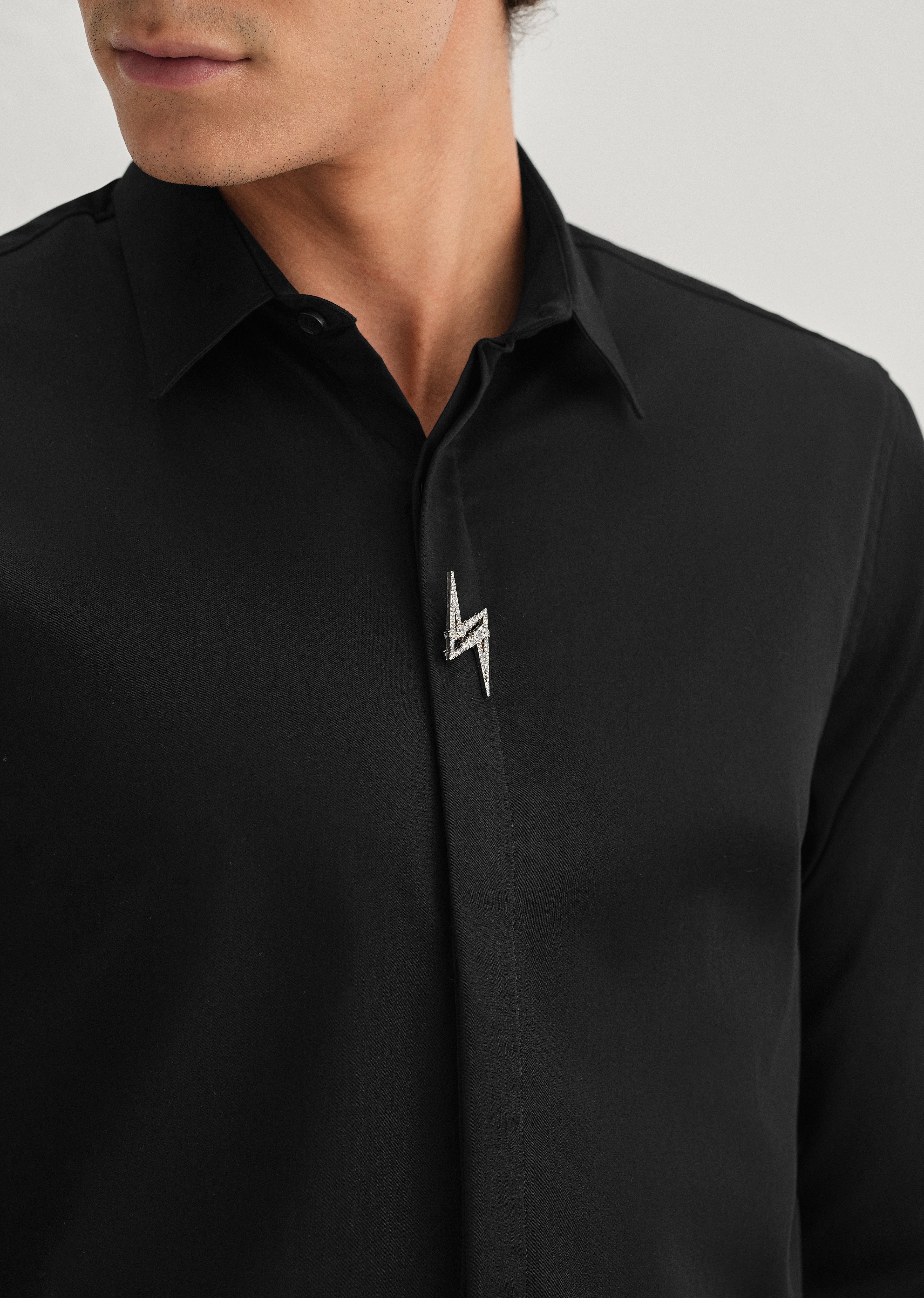 Studded Flash Brooch Black Designer Shirt - Image 5