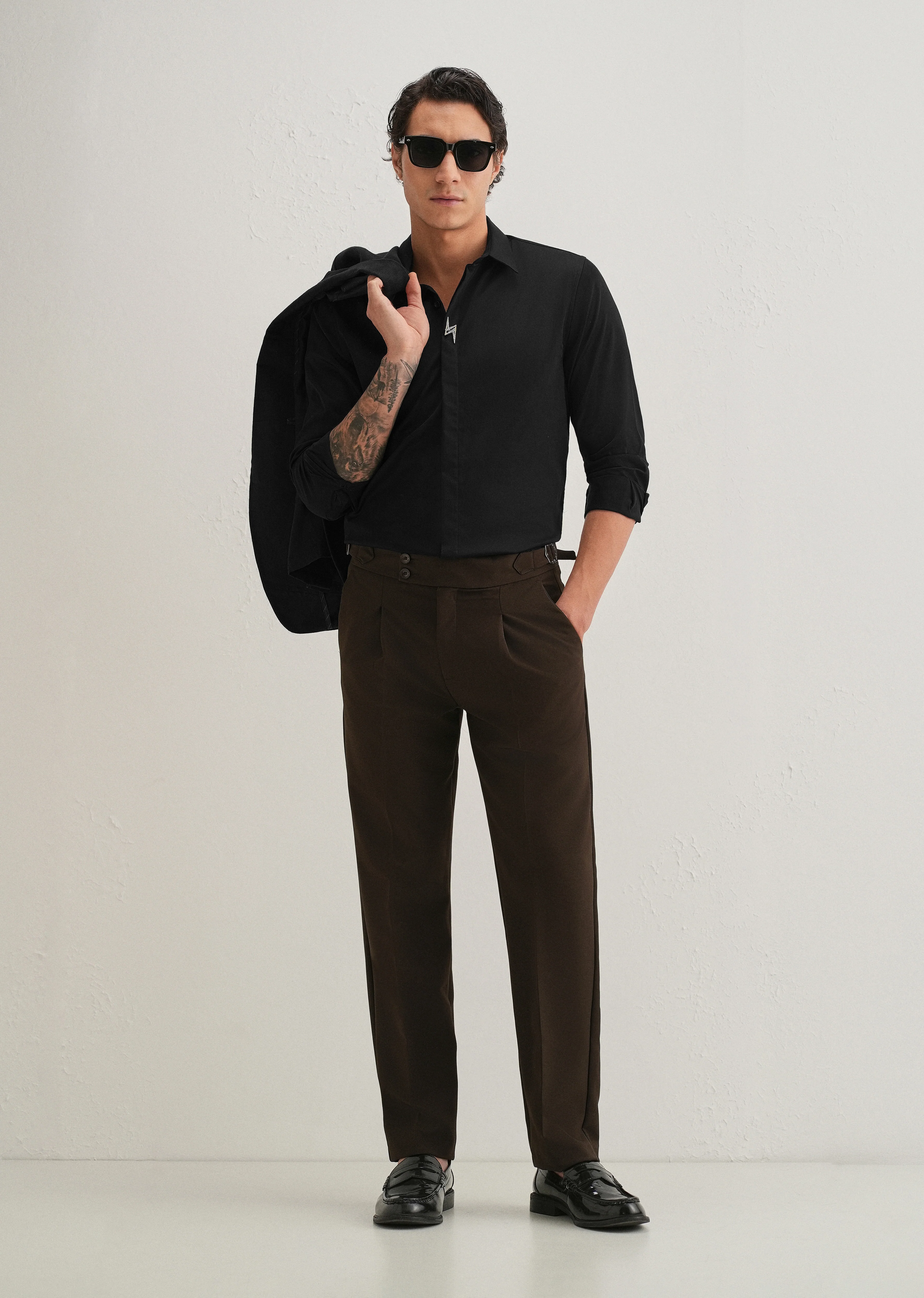 Studded Flash Brooch Black Designer Shirt - Image 6