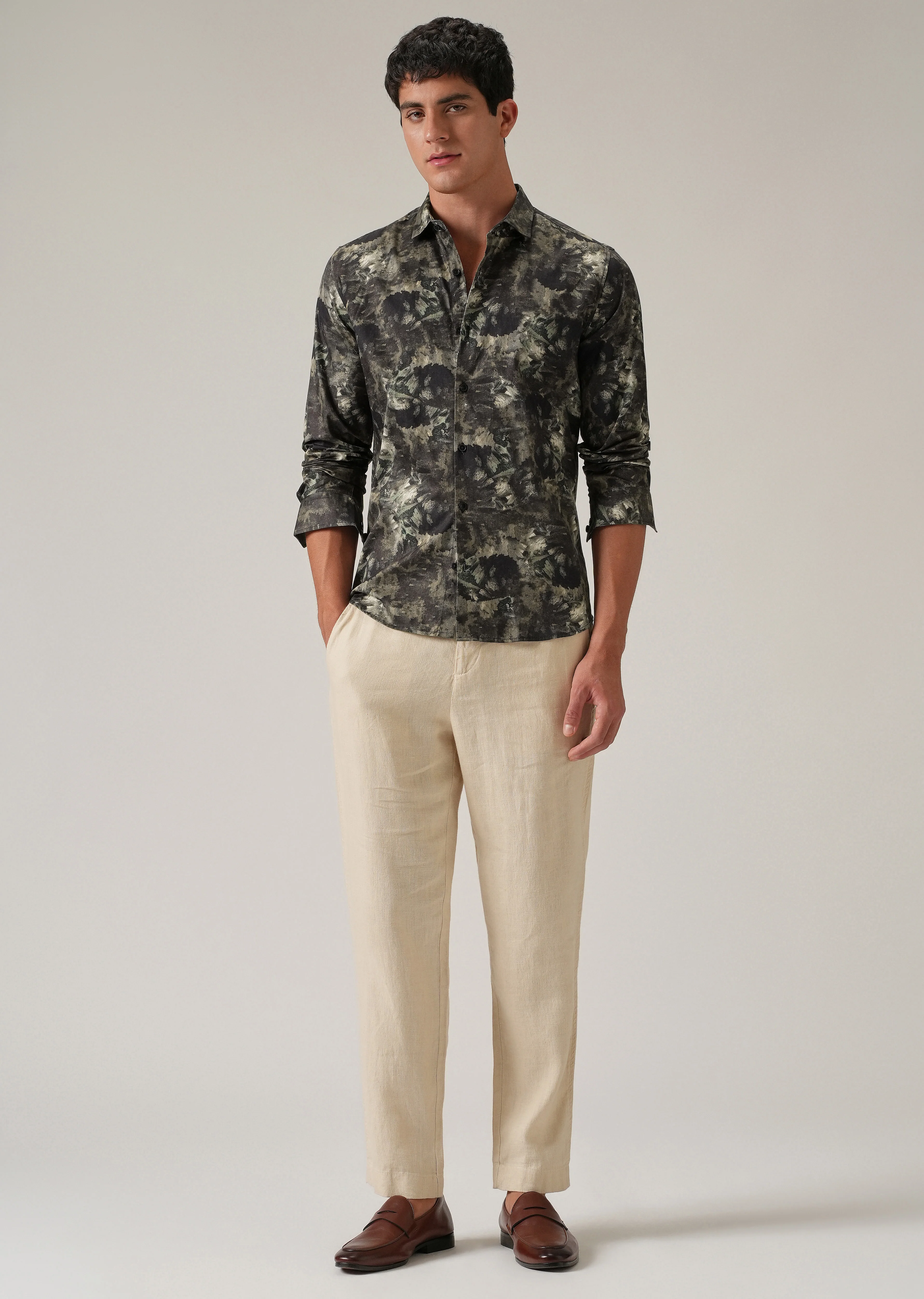 Tan Abstract Brush Print Shirt - Image 6