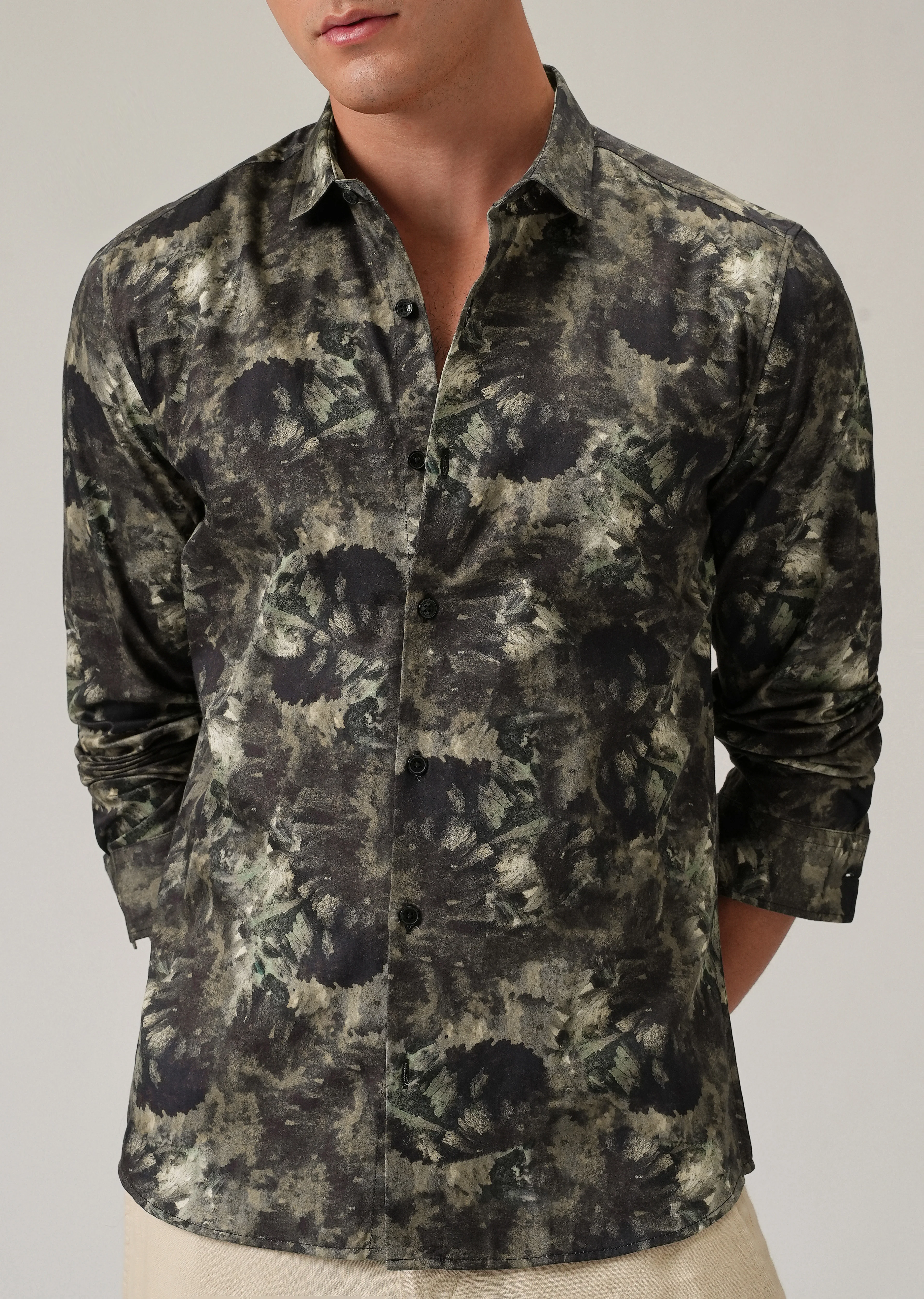 Tan Abstract Brush Print Shirt - Image 7