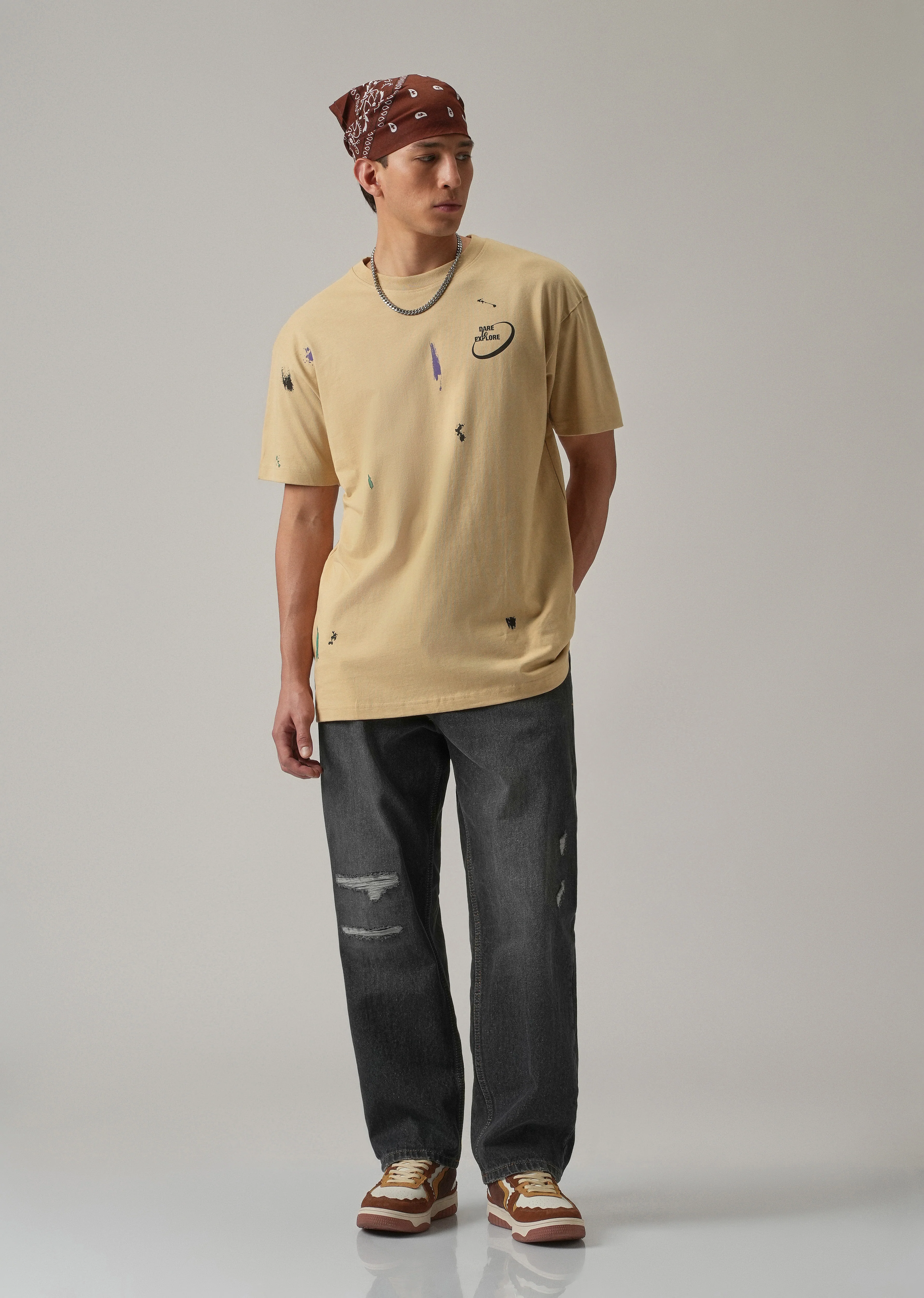Tan Back Printed Oversized T-Shirt - Image 6