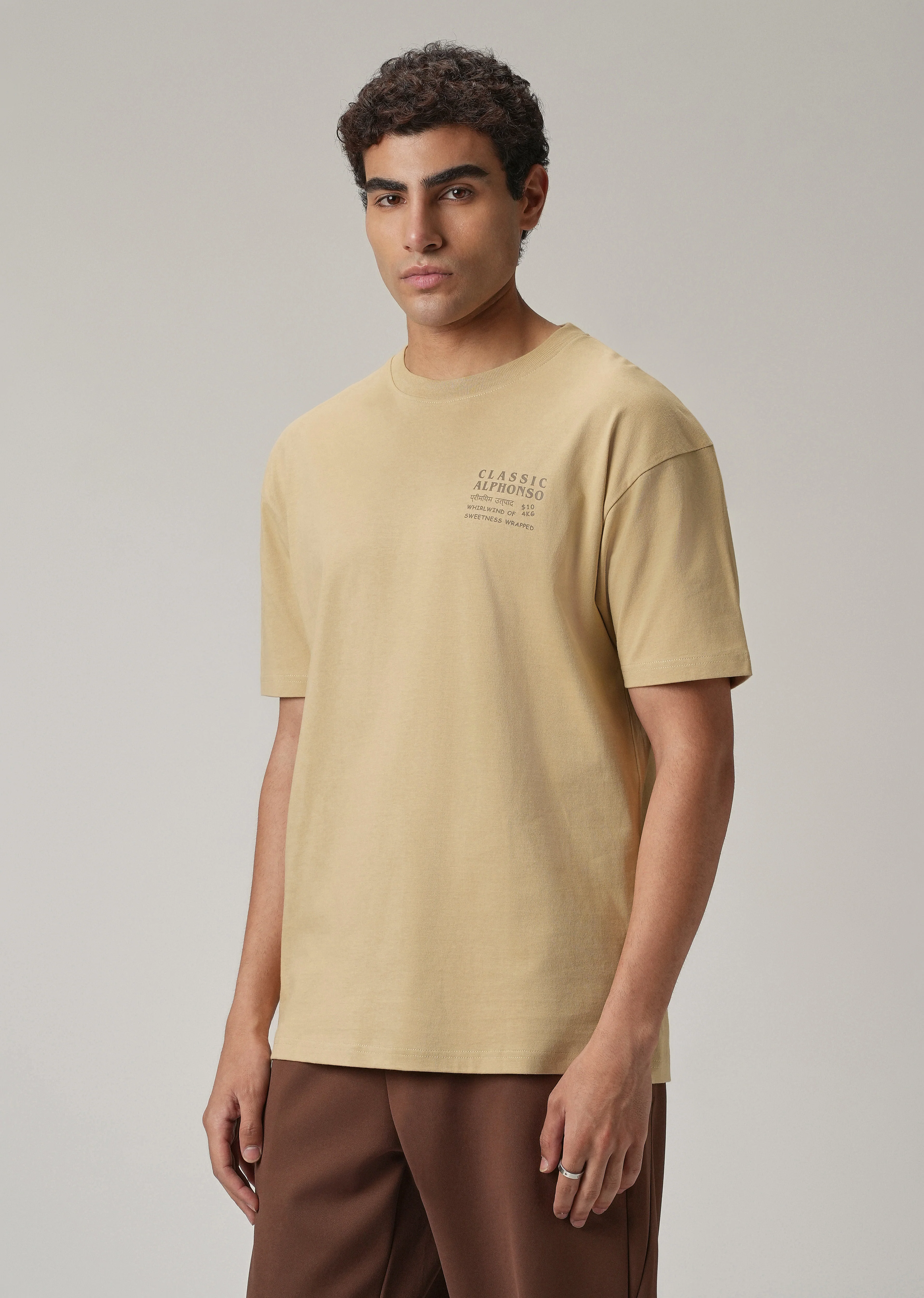 Tan Beige Back Printed Oversized T-Shirt - Image 5