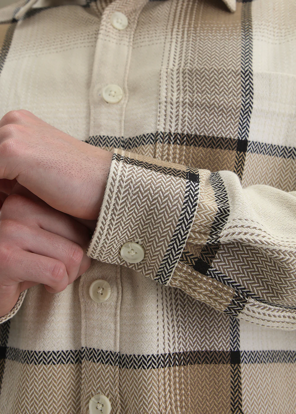 Tan Beige Checked Overshirt - Image 2