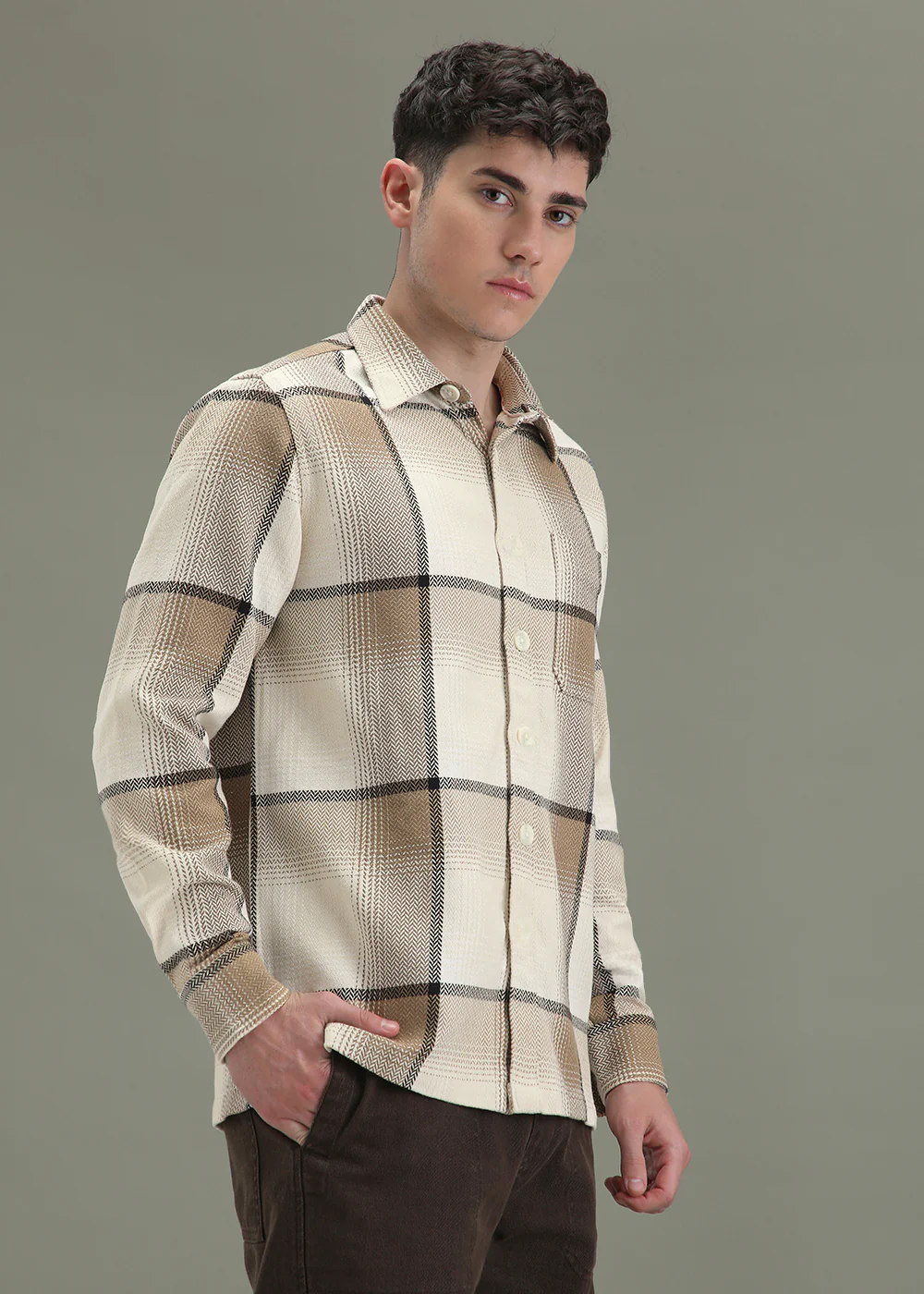 Tan Beige Checked Overshirt - Image 5