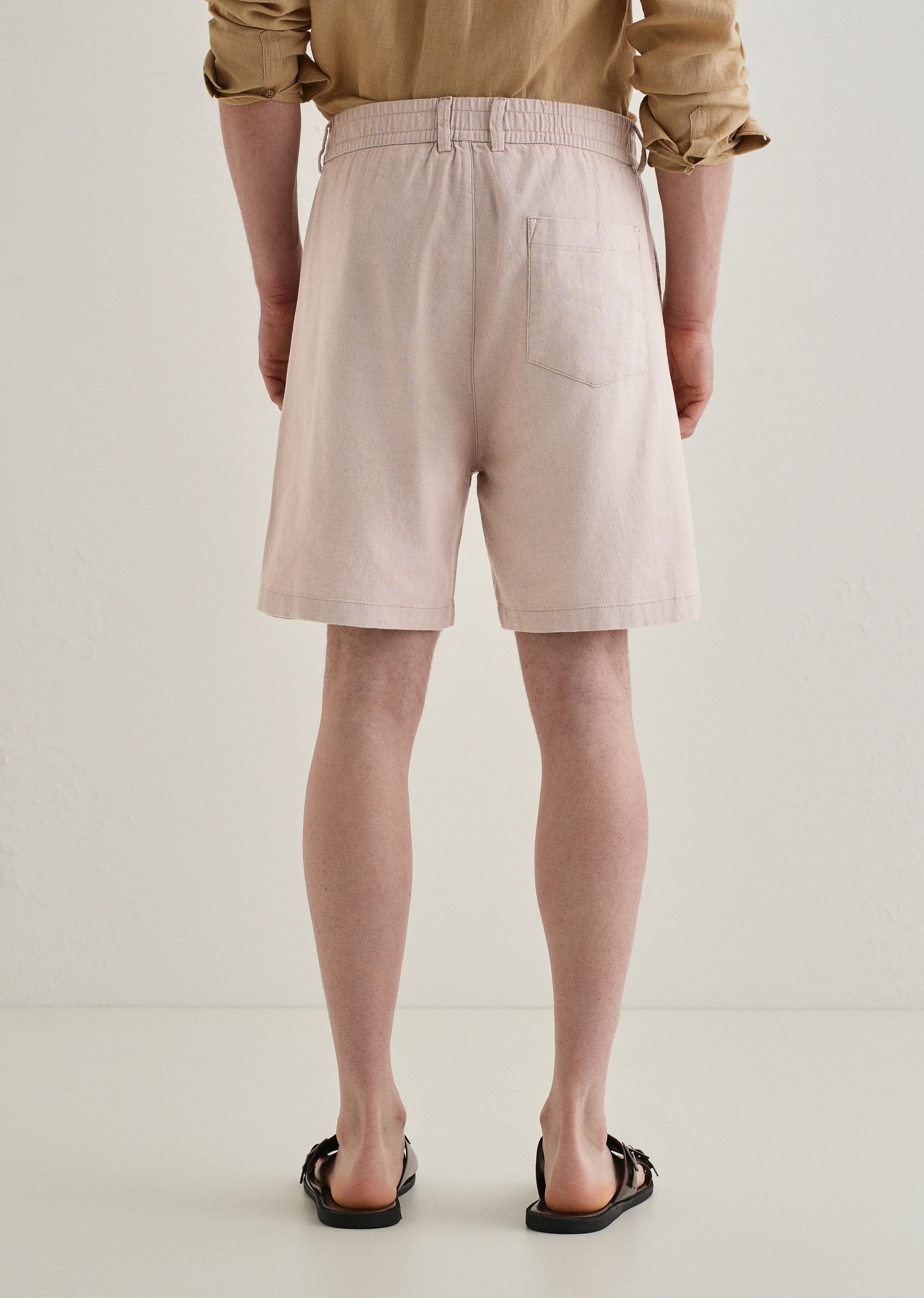 Tan Beige Linen Shorts - Image 2